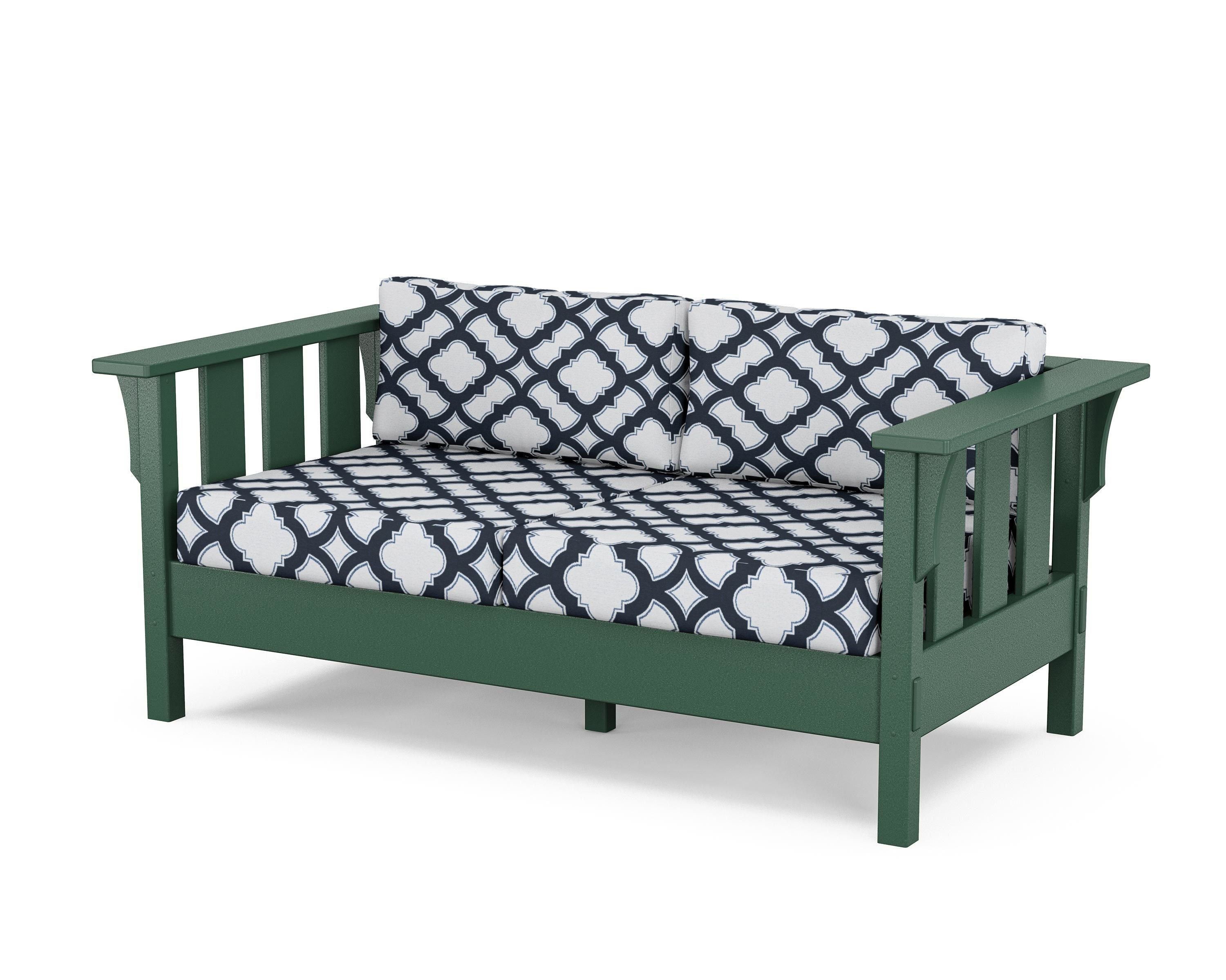 Martha Stewart by POLYWOOD® Acadia Deep Seating Loveseat in Green / Trellis Marine Indigo