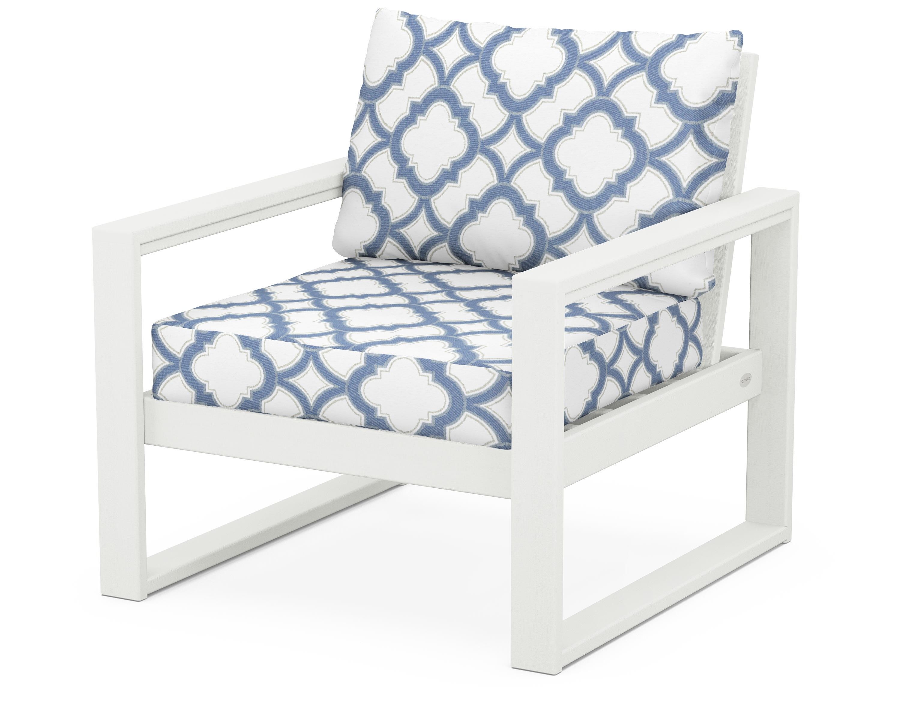 POLYWOOD® EDGE Club Chair in Vintage White / Trellis Sky Blue