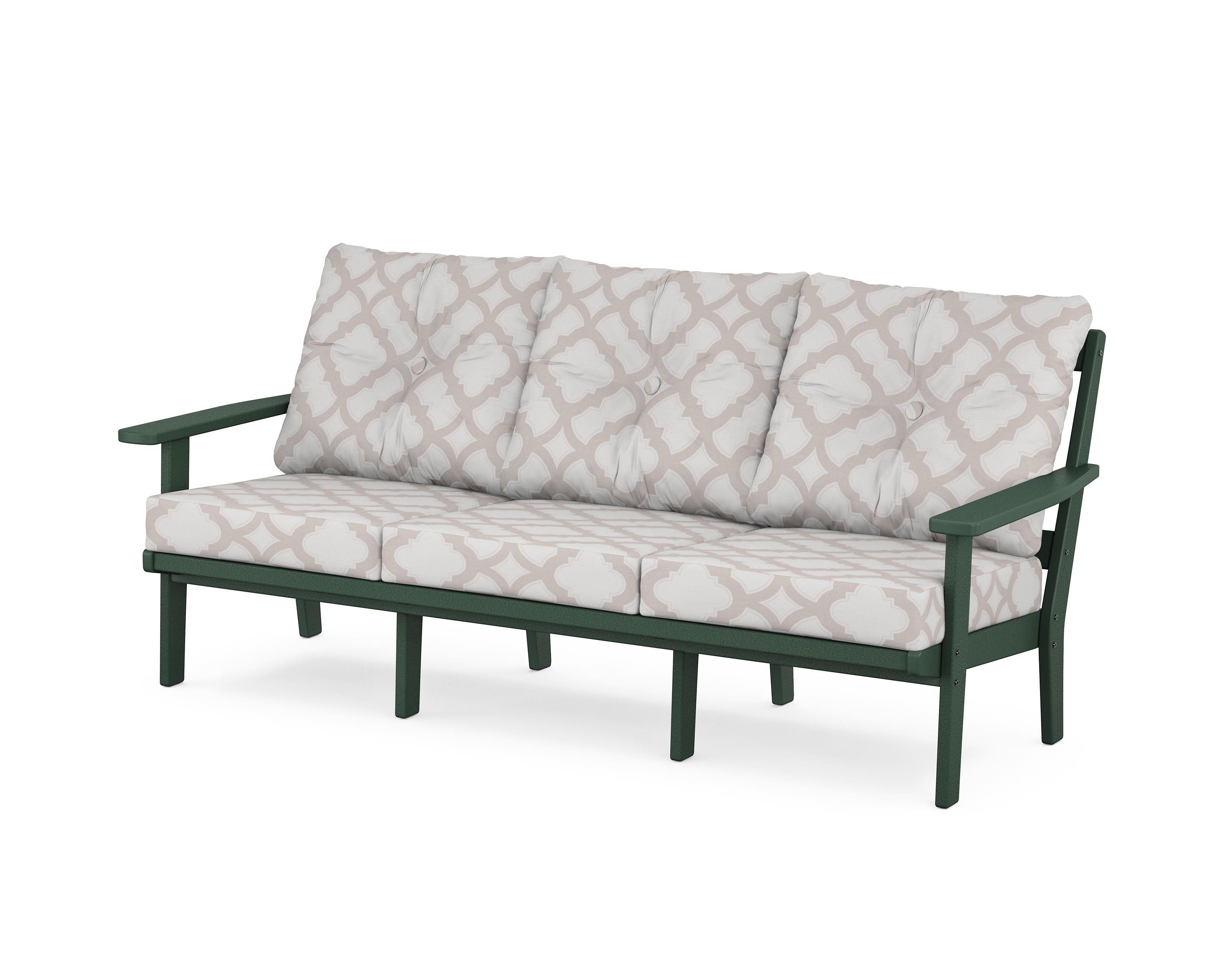 POLYWOOD® Prairie Deep Seating Sofa in Green / Trellis Dune Burlap