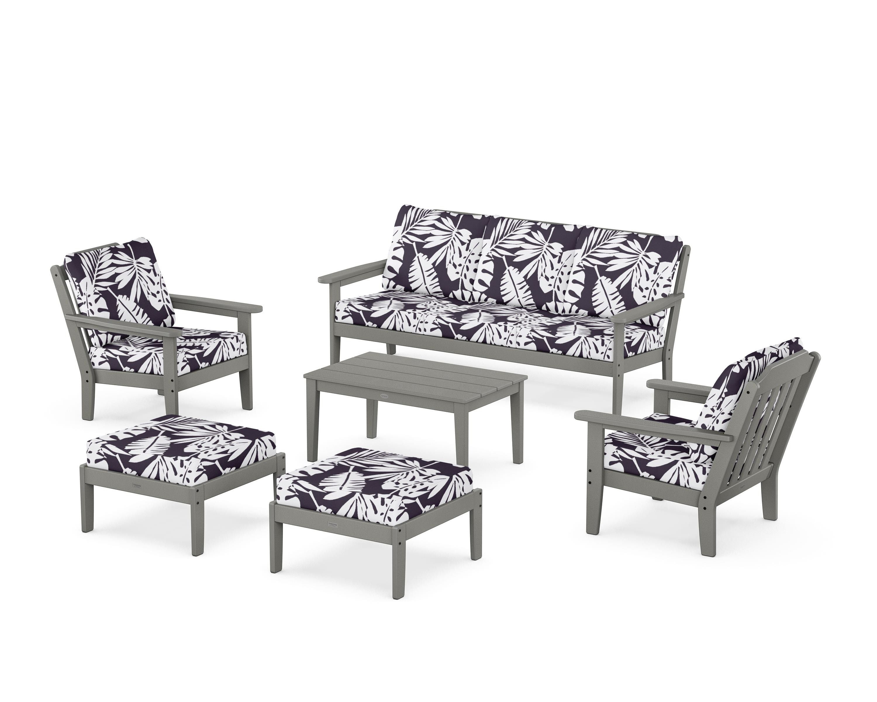 Country Living Cottage 6-Piece Lounge Sofa Set in Slate Grey / Leaf Navy
