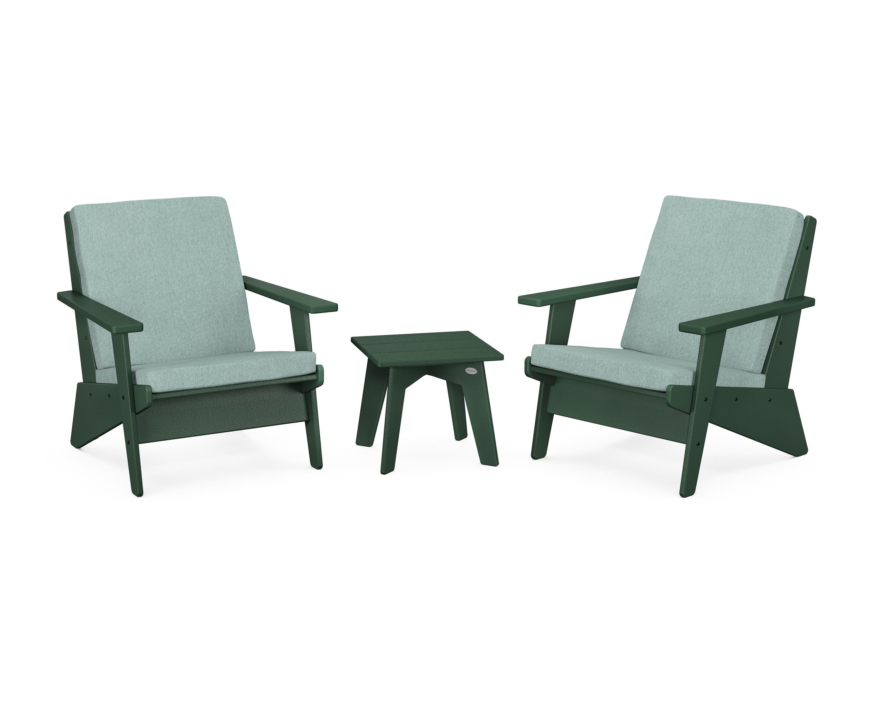 POLYWOOD® Riviera Modern Lounge 3-Piece Set in Green / Glacier Spa