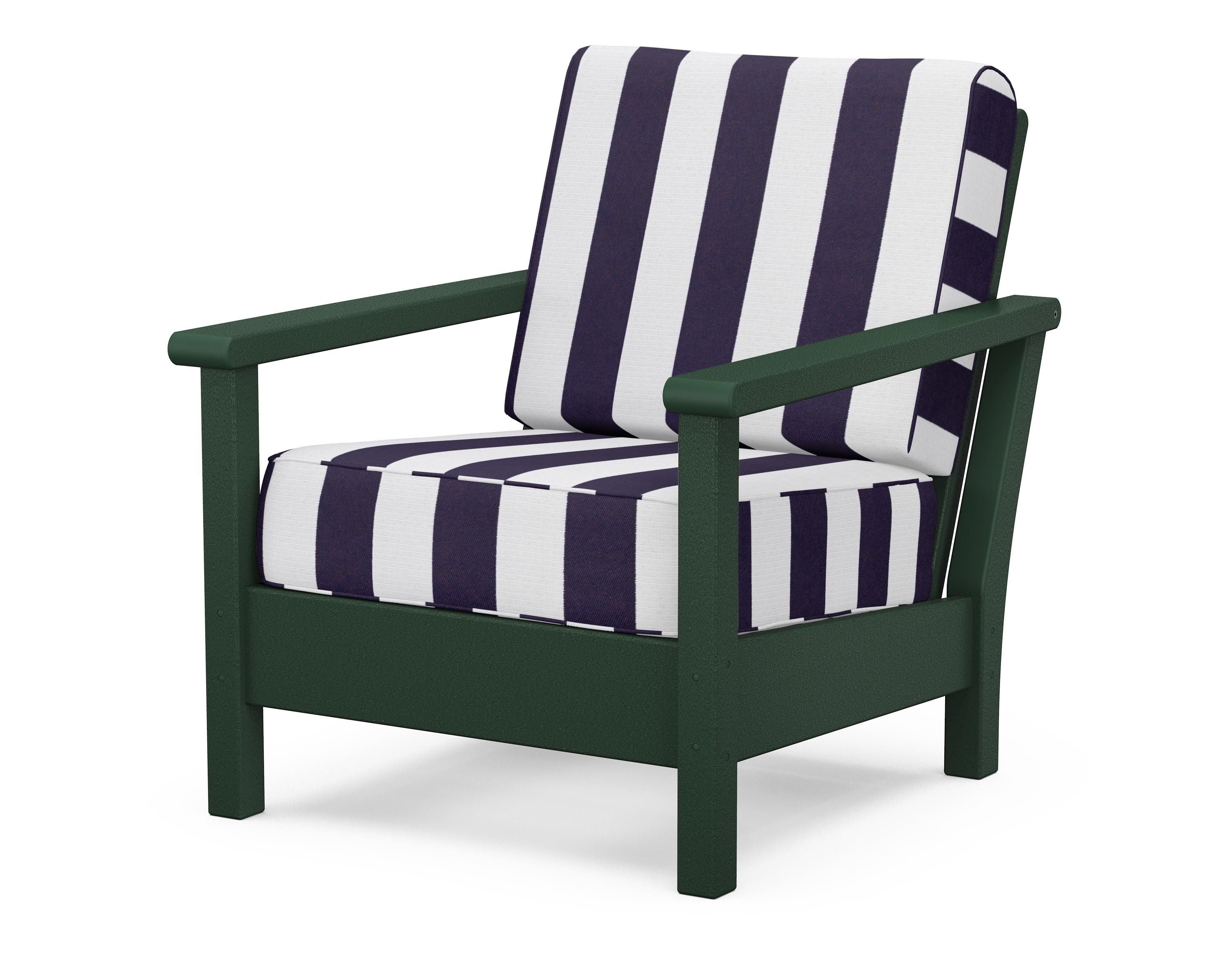 POLYWOOD® Harbour Deep Seating Chair in Green / Cabana Stripe Navy