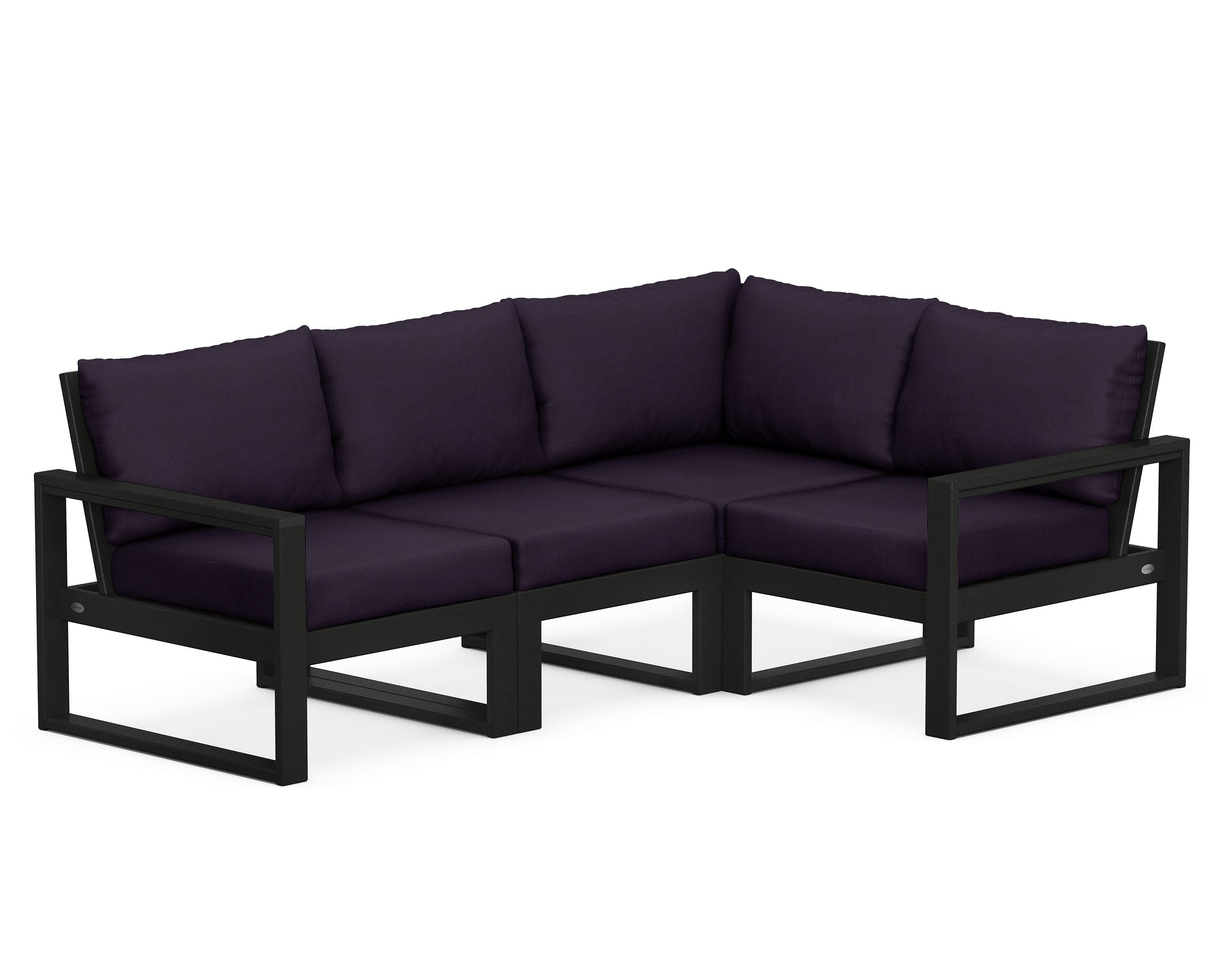 POLYWOOD® EDGE 4-Piece Modular Deep Seating Set in Black / Navy Linen