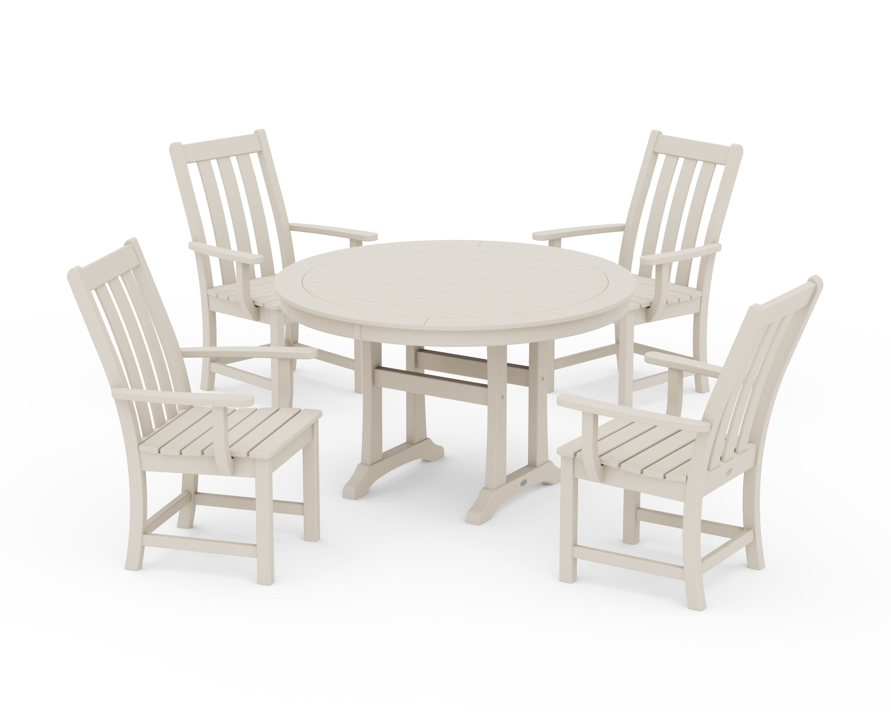 POLYWOOD® Vineyard 5-Piece Round Dining Set with Trestle Legs in Sand