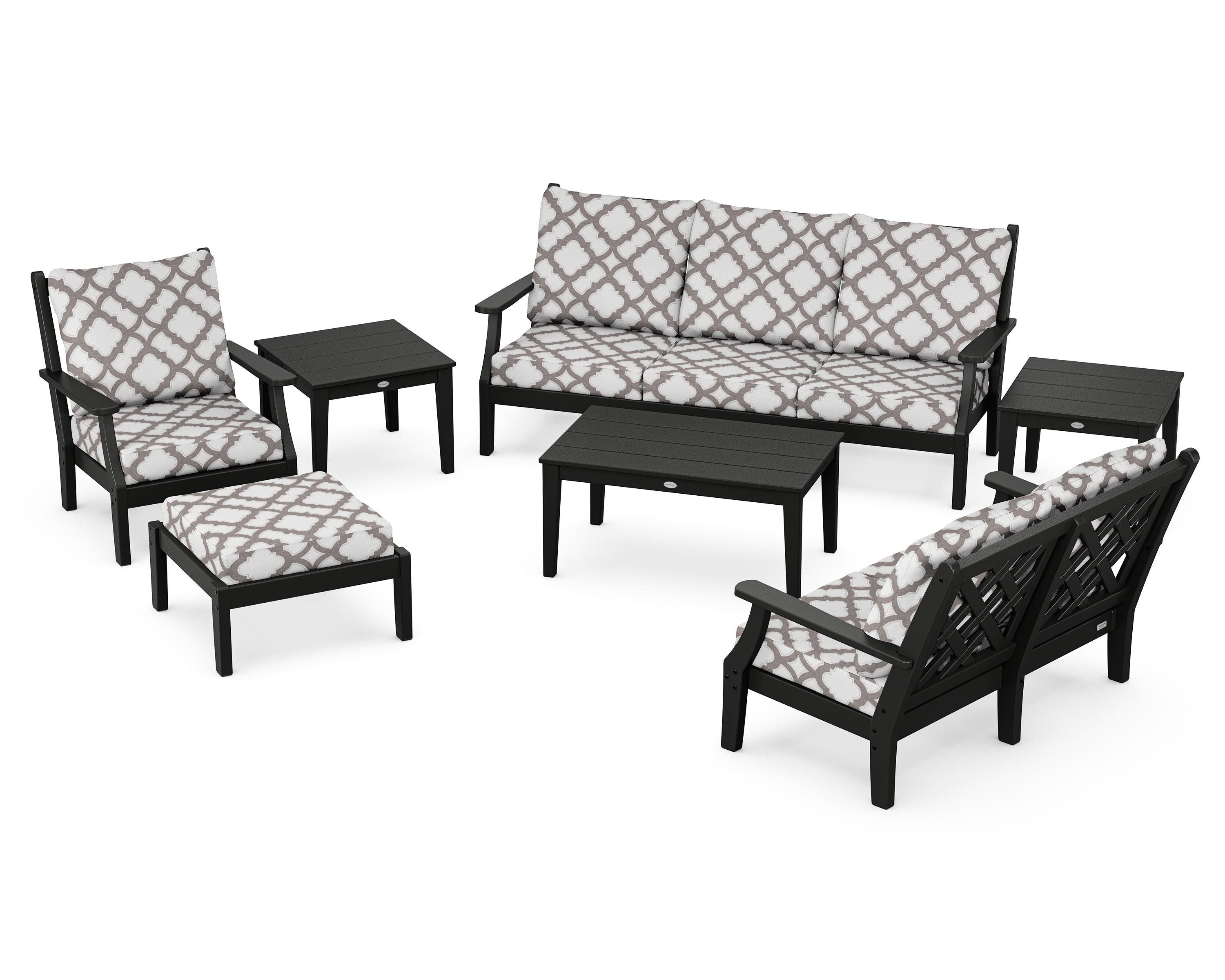 Country Living Wovendale 7-Piece Deep Seating Set in Black / Trellis Grey Mist