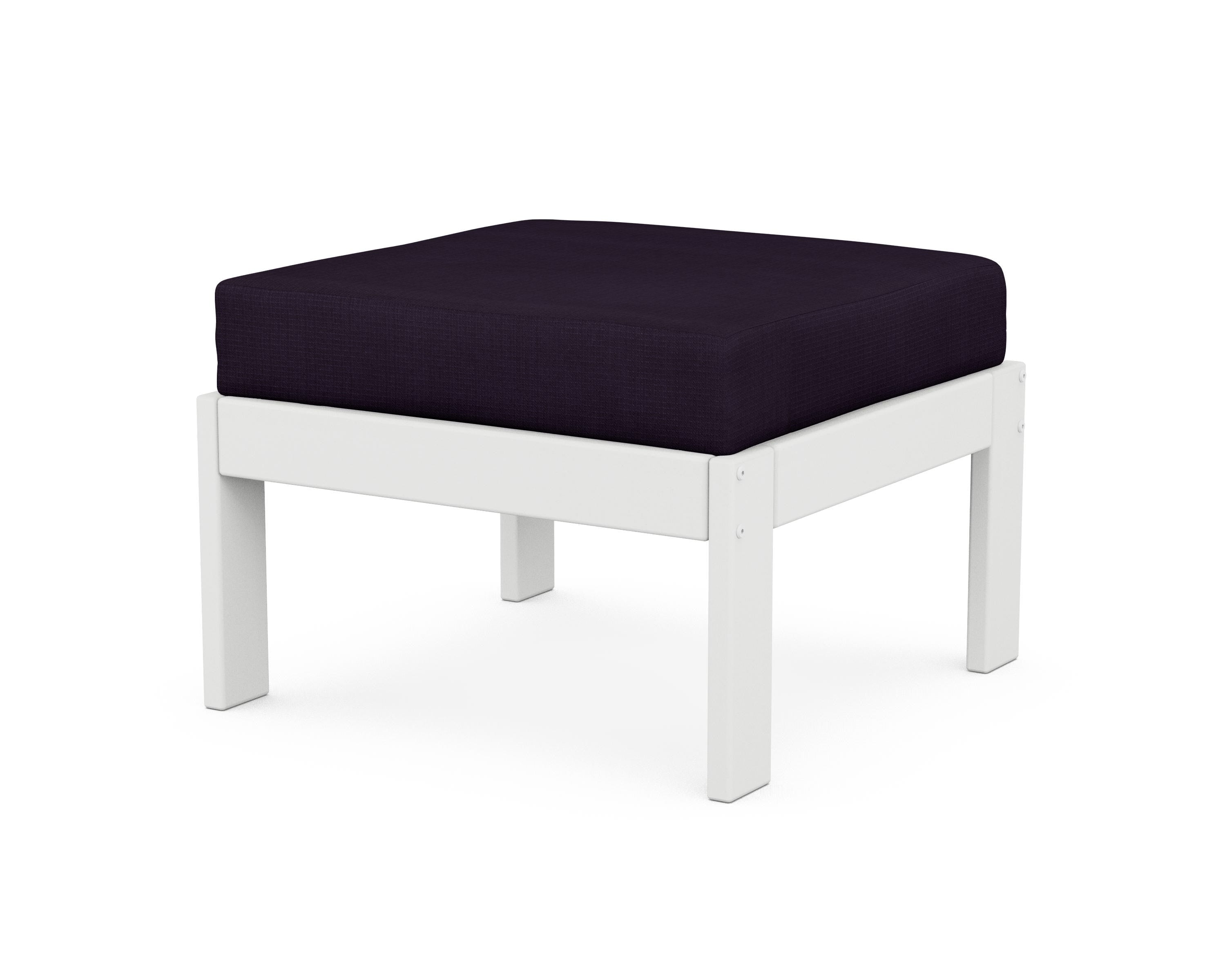 POLYWOOD® Vineyard Modular Ottoman in White / Navy Linen