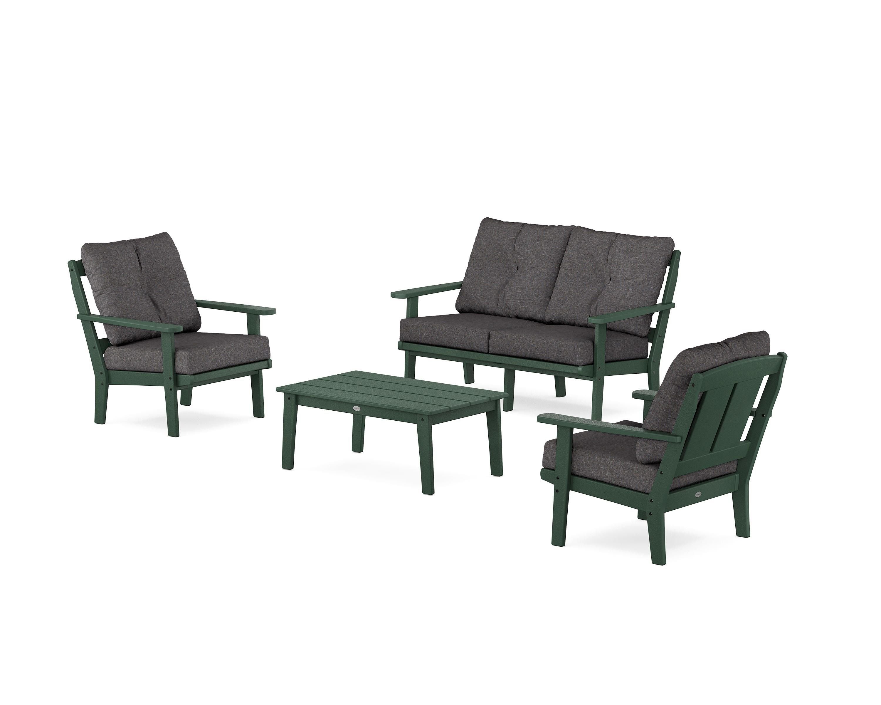 POLYWOOD® Mission 4-Piece Deep Seating Set with Loveseat in Green / Ash Charcoal