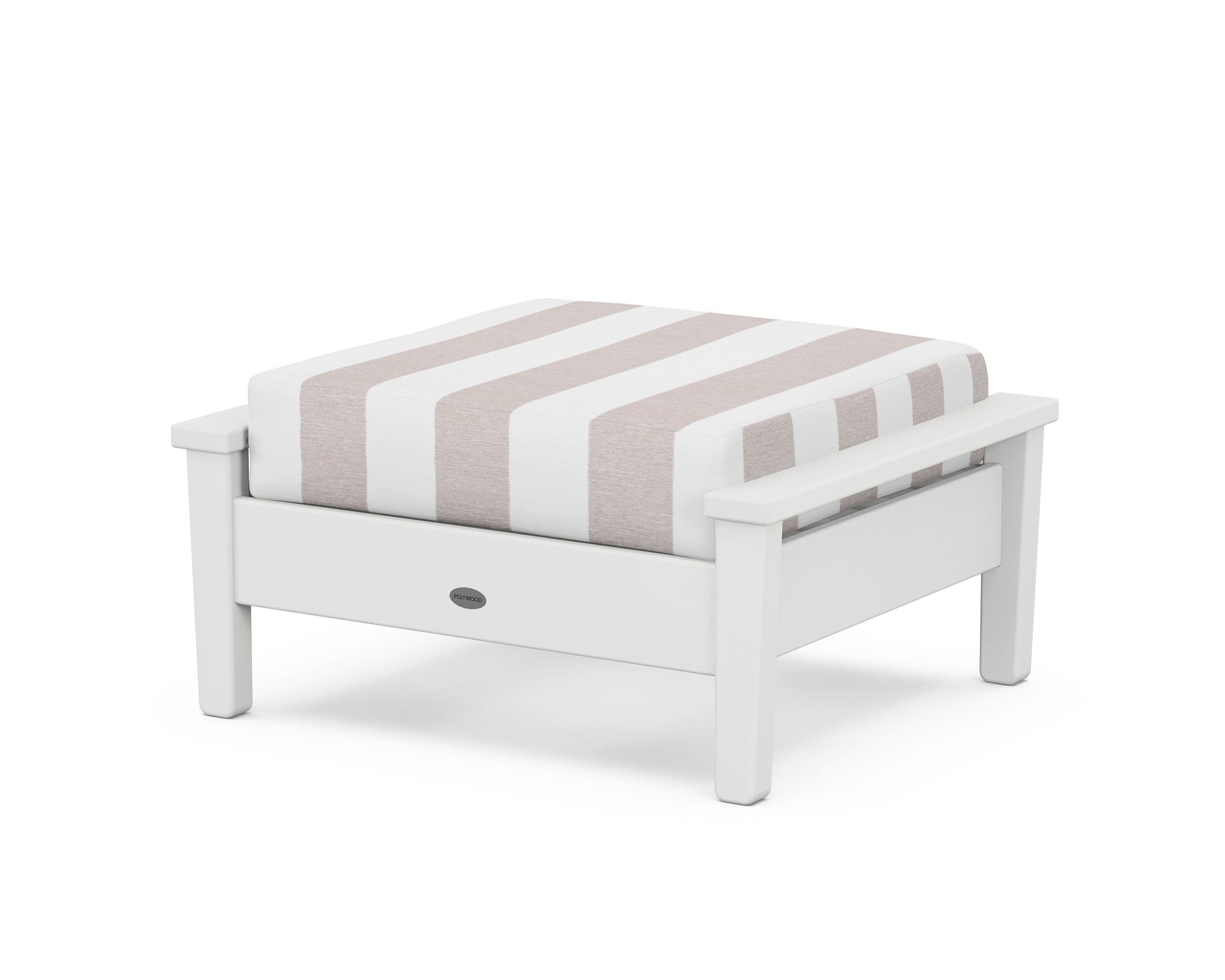 POLYWOOD® Prescott Deep Seating Ottoman in White / Cabana Stripe Dune Burlap