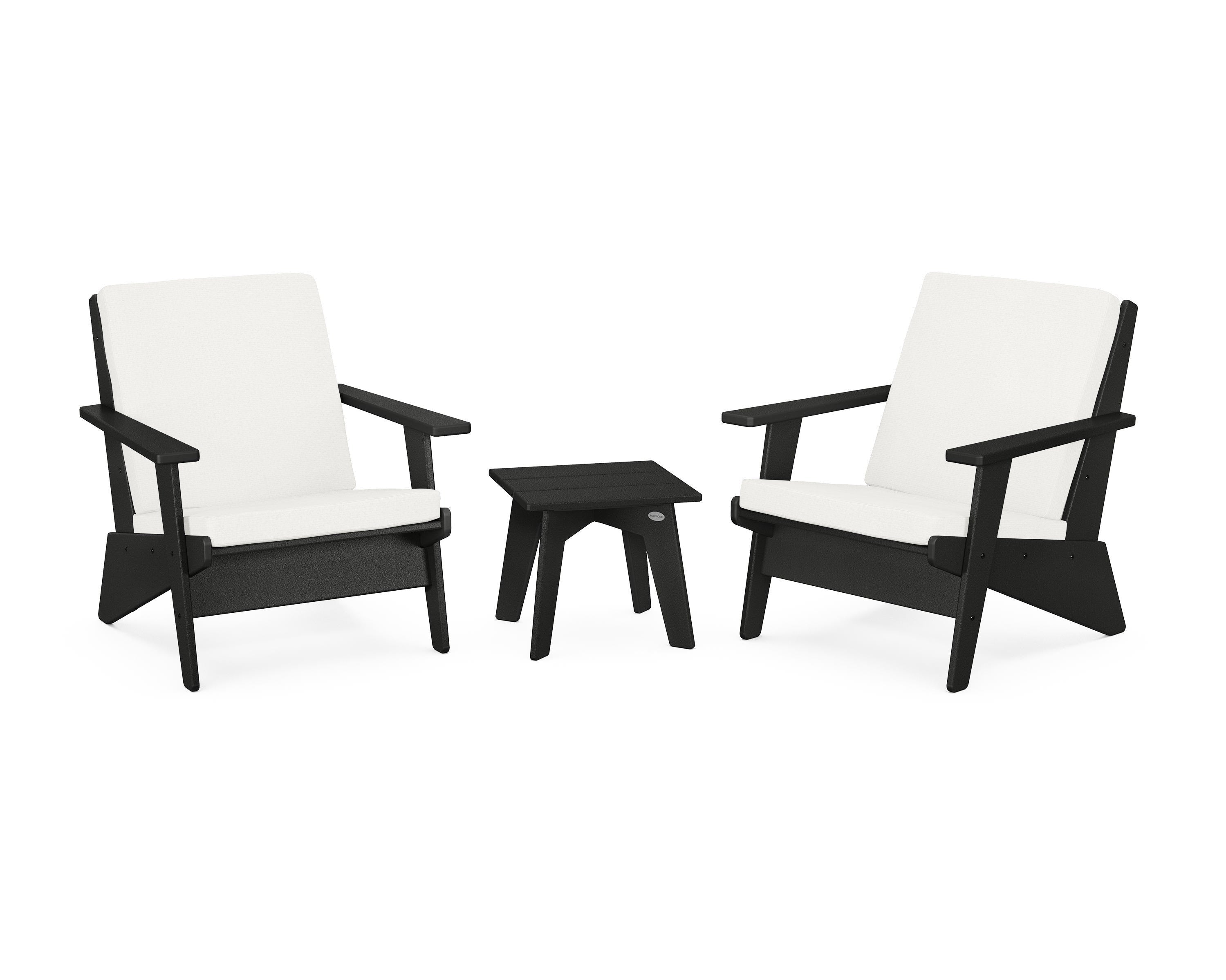 POLYWOOD® Riviera Modern Lounge 3-Piece Set in Black / Natural Linen