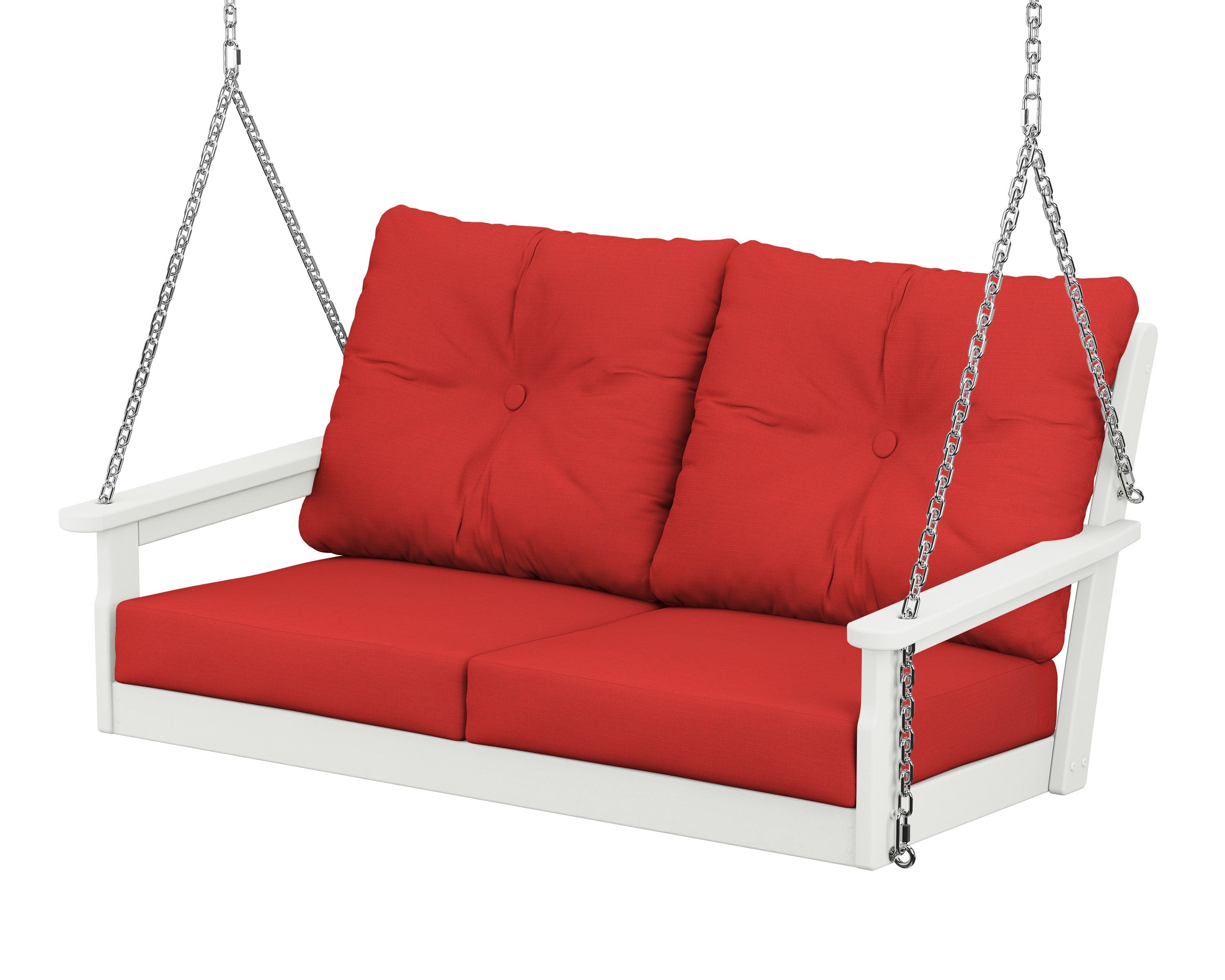 POLYWOOD® Vineyard Deep Seating Swing in Vintage White / Crimson Linen