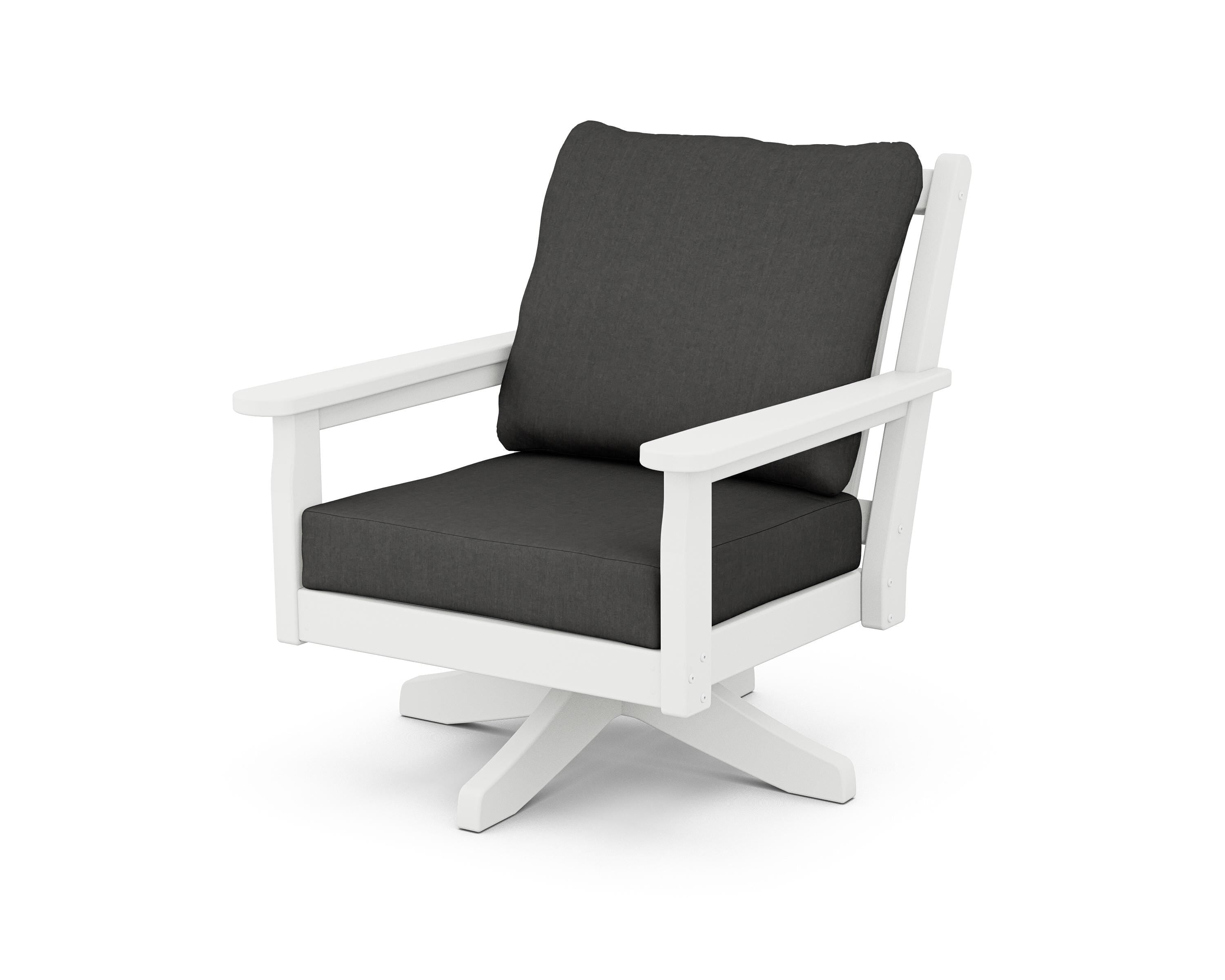 POLYWOOD® Chippendale Deep Seating Swivel Chair in White / Spectrum Carbon