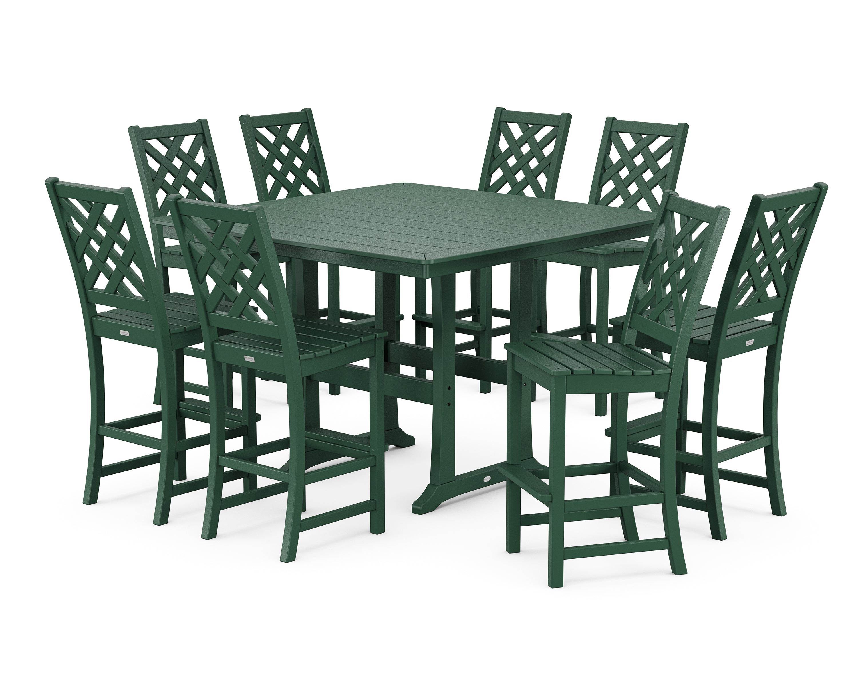 Country Living Wovendale Side Chair 9-Piece Square Bar Set with Trestle Legs in Green