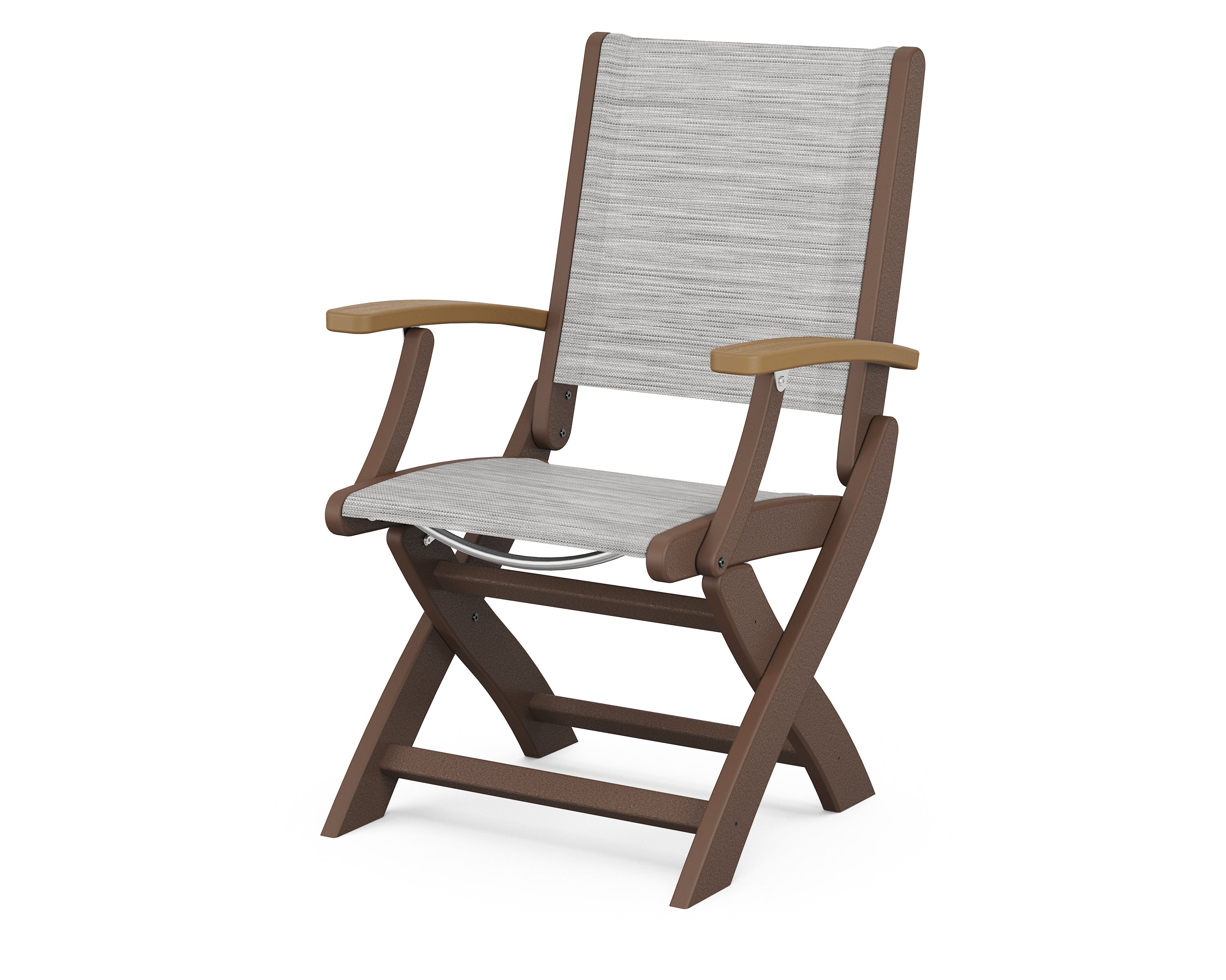 POLYWOOD® Coastal Folding Chair in Mahogany / Natural / Metallic Sling