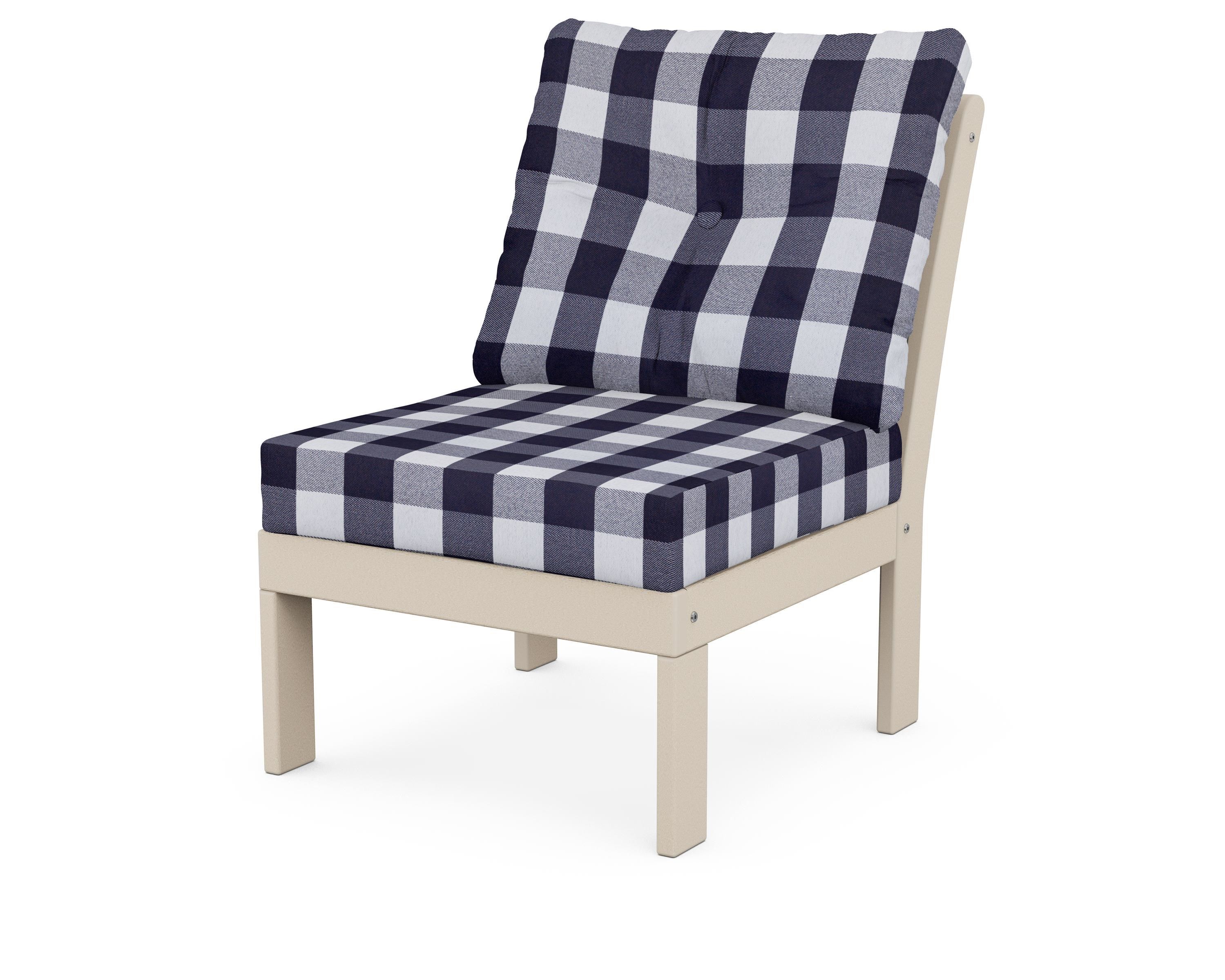 POLYWOOD® Vineyard Modular Armless Chair in Sand / Buffalo Plaid Navy