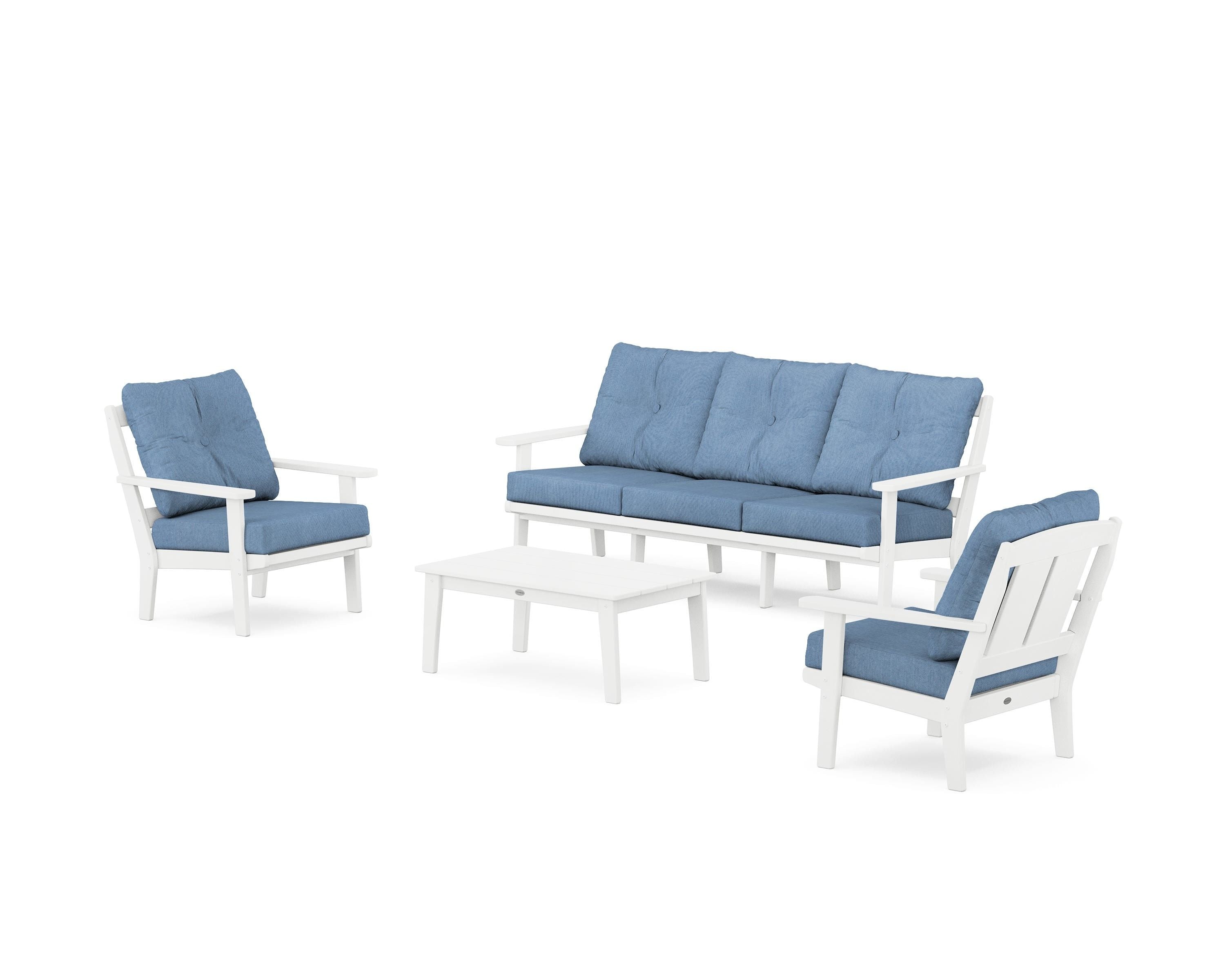 POLYWOOD® Mission 4-Piece Deep Seating Set with Sofa in White / Sky Blue