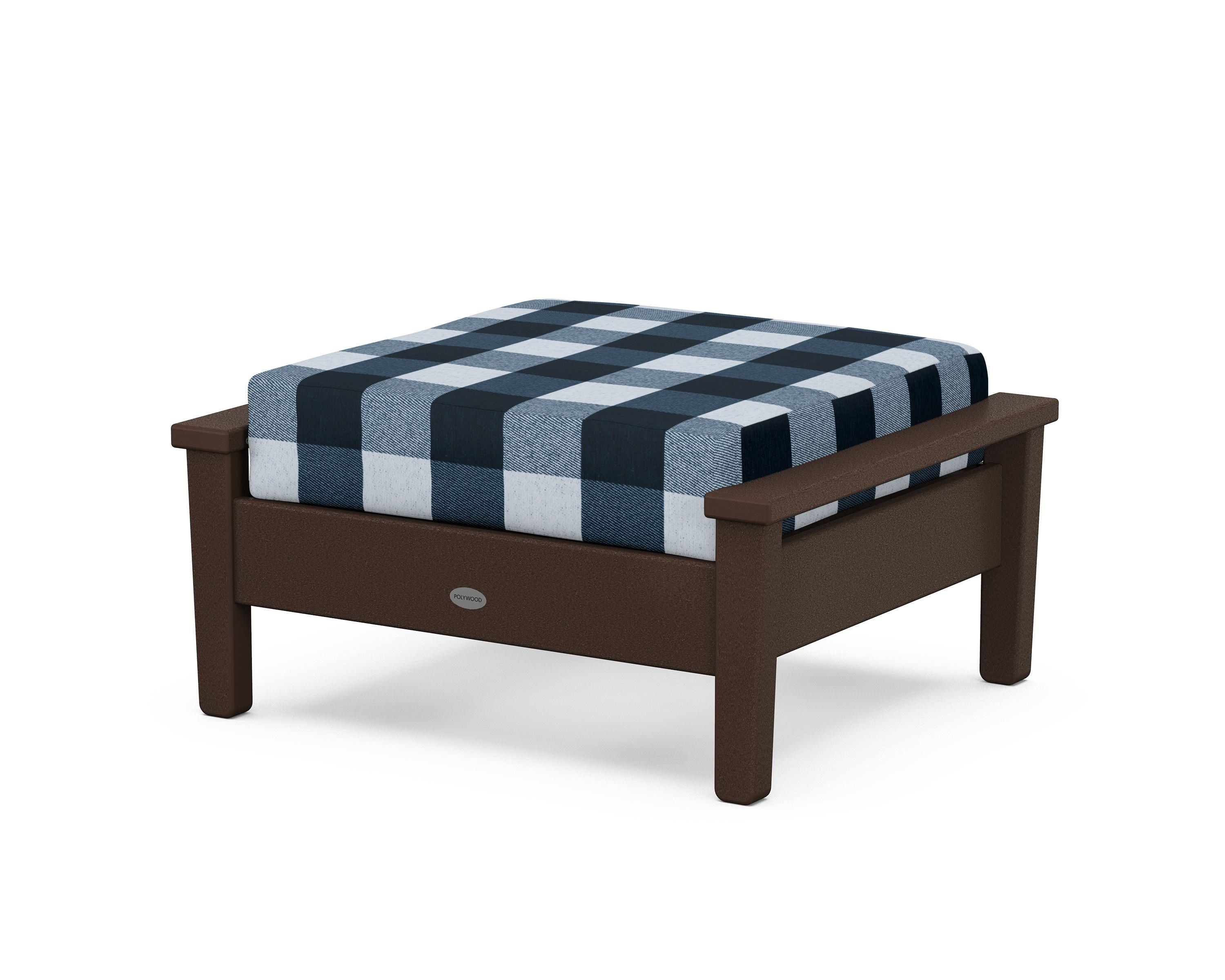 POLYWOOD® Prescott Deep Seating Ottoman in Mahogany / Buffalo Plaid Marine Indigo