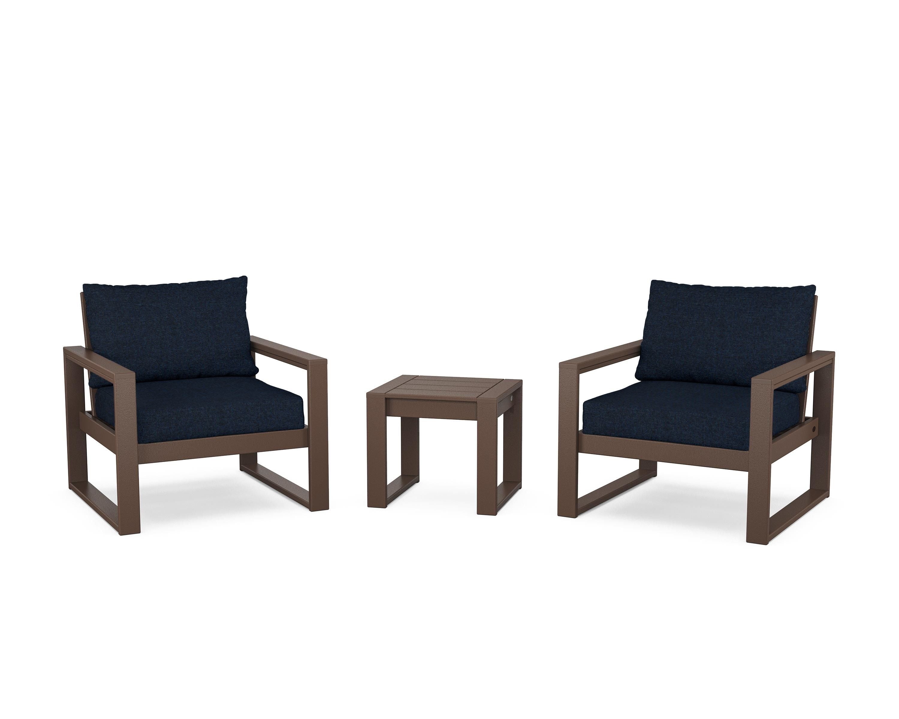 POLYWOOD® EDGE Sectional 3-Piece Deep Seating Set in Mahogany / Marine Indigo