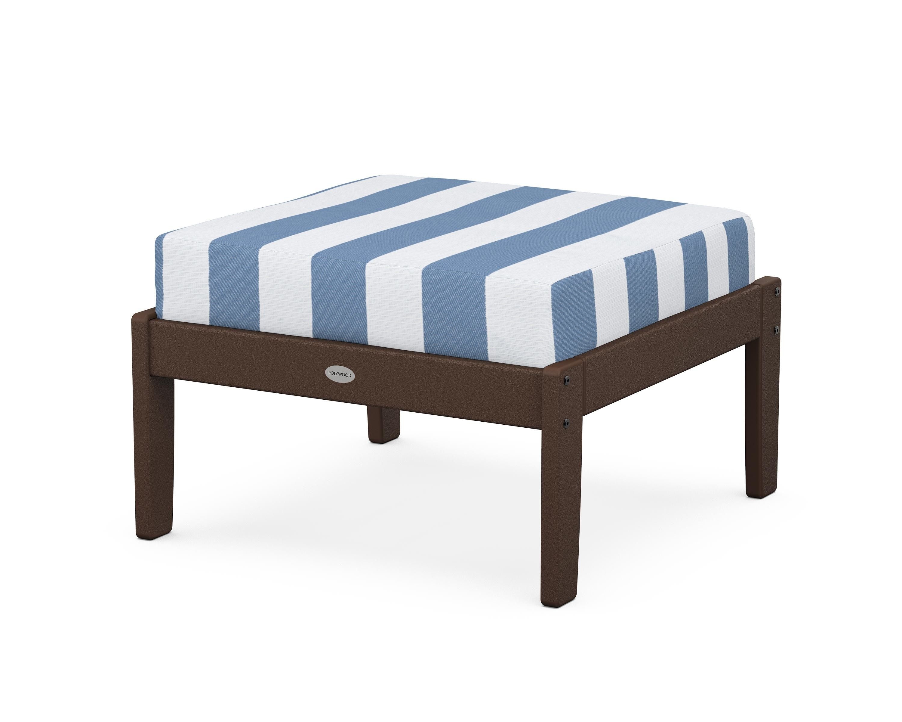 POLYWOOD® Braxton Deep Seating Ottoman in Mahogany / Cabana Stripe Sky Blue