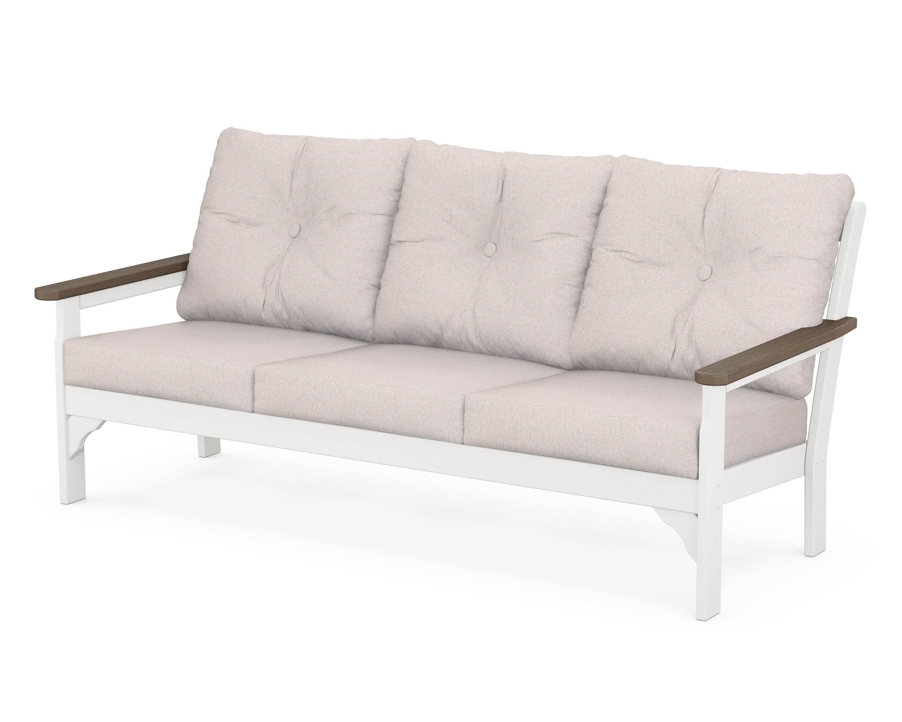 POLYWOOD® Vineyard Deep Seating Sofa in White / Kona / Dune Burlap