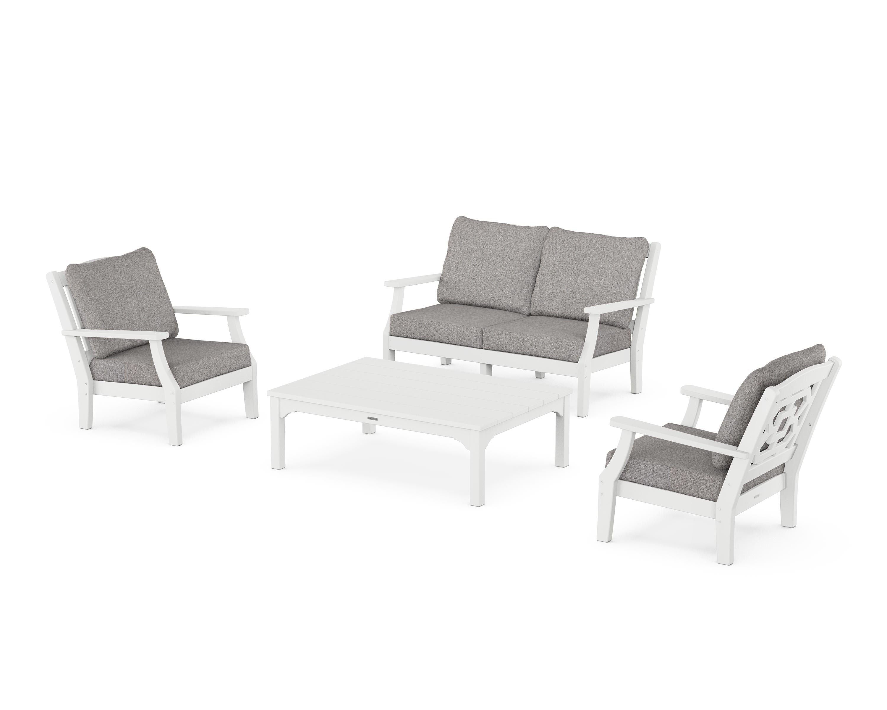 Martha Stewart by POLYWOOD® Chinoiserie 4-Piece Deep Seating Set with Loveseat in White / Grey Mist