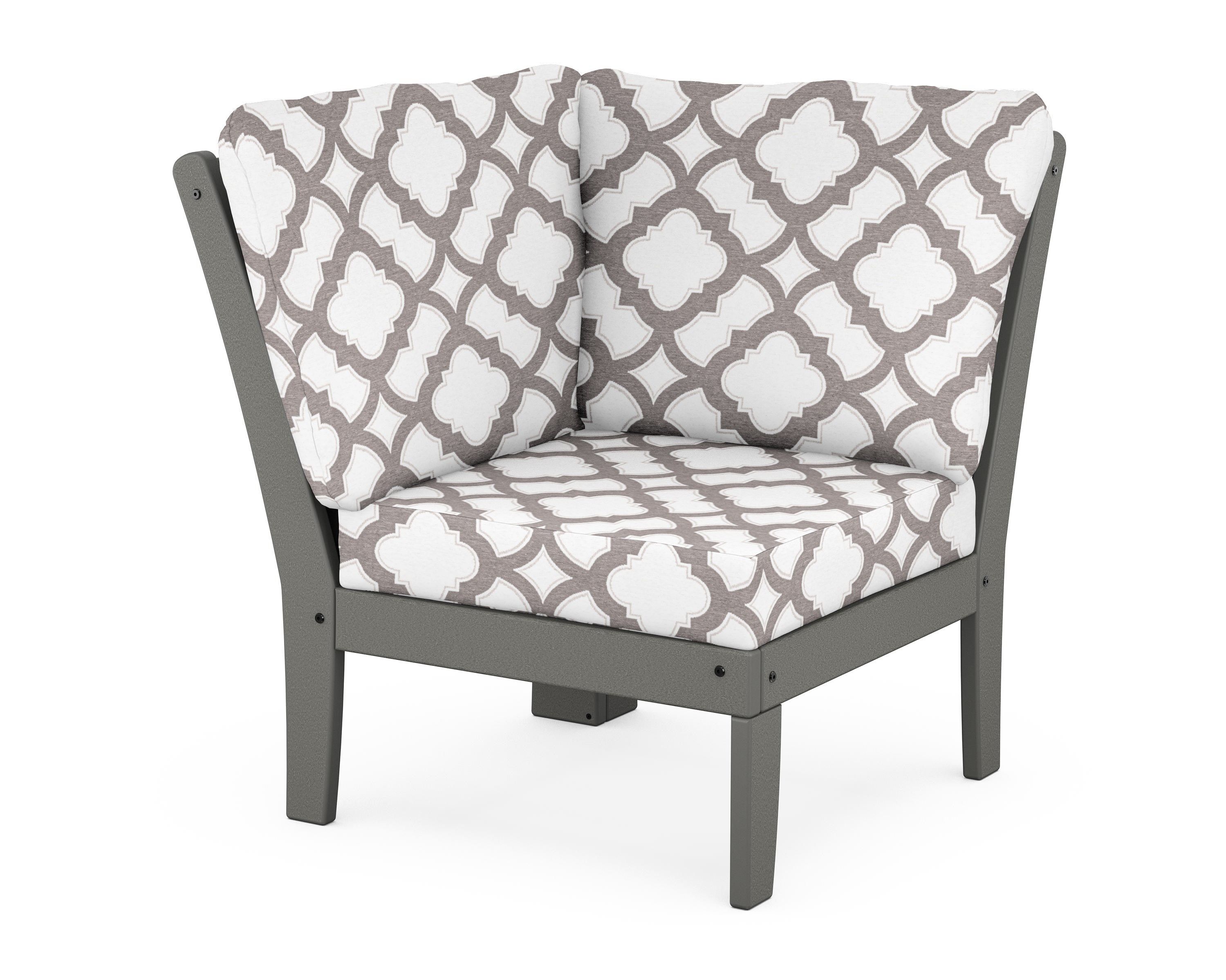 POLYWOOD® Braxton Modular Corner Chair in Slate Grey / Trellis Grey Mist