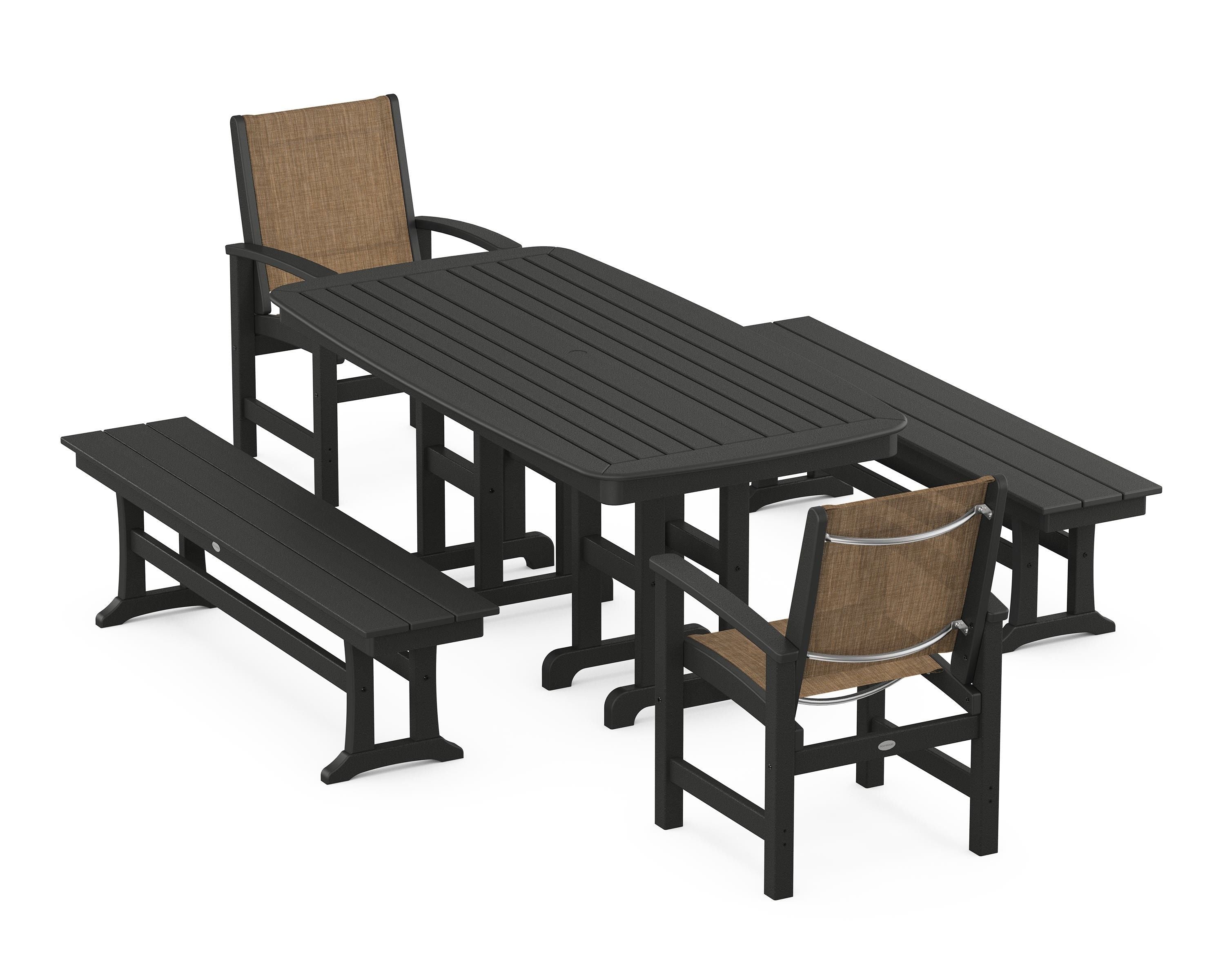 POLYWOOD® Coastal 5-Piece Dining Set in Black / Burlap Sling