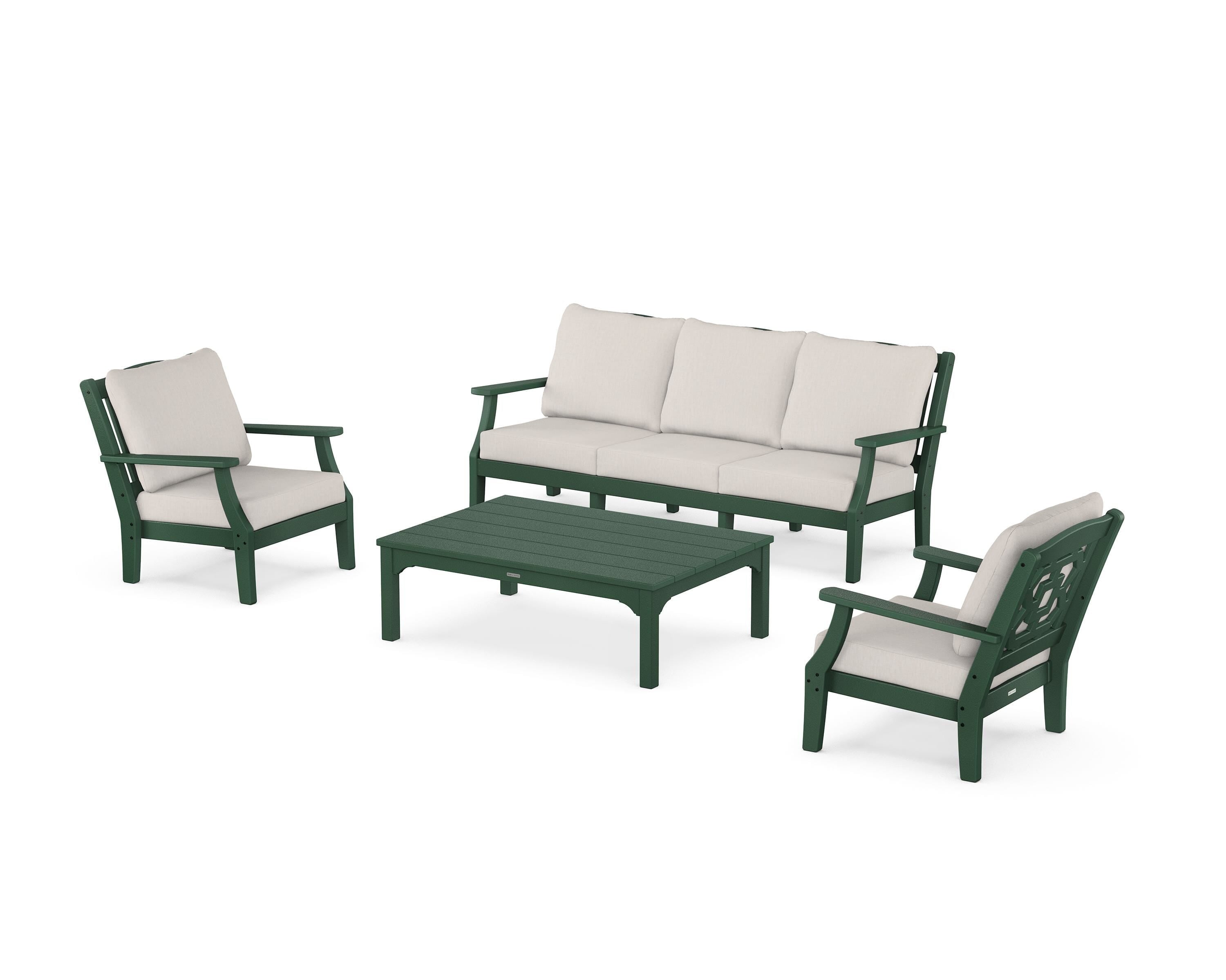 Martha Stewart by POLYWOOD® Chinoiserie 4-Piece Deep Seating Set with Sofa in Green / Cast Ash
