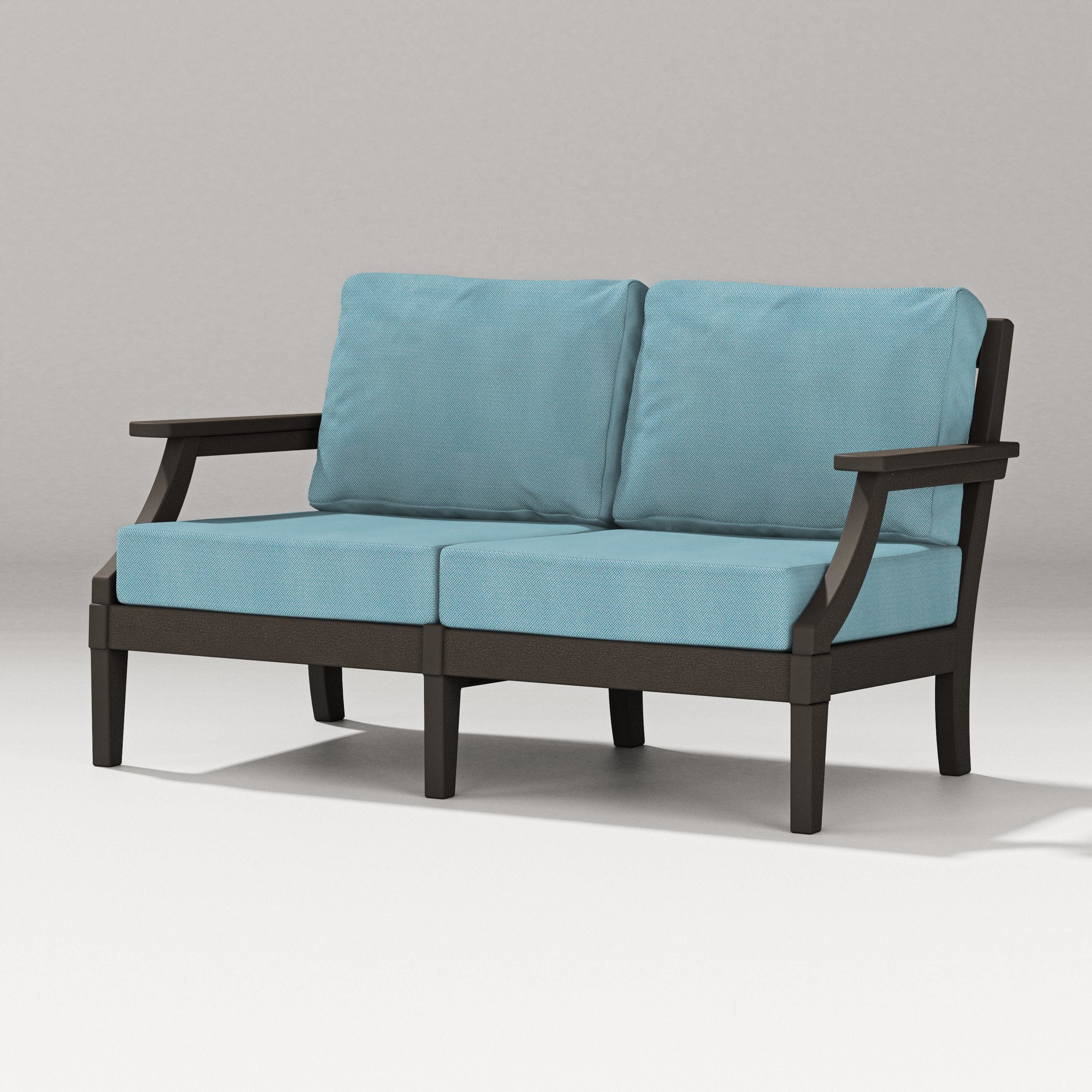 PW Designer Series Estate Loveseat in Vintage Coffee / Lattice Sky Blue