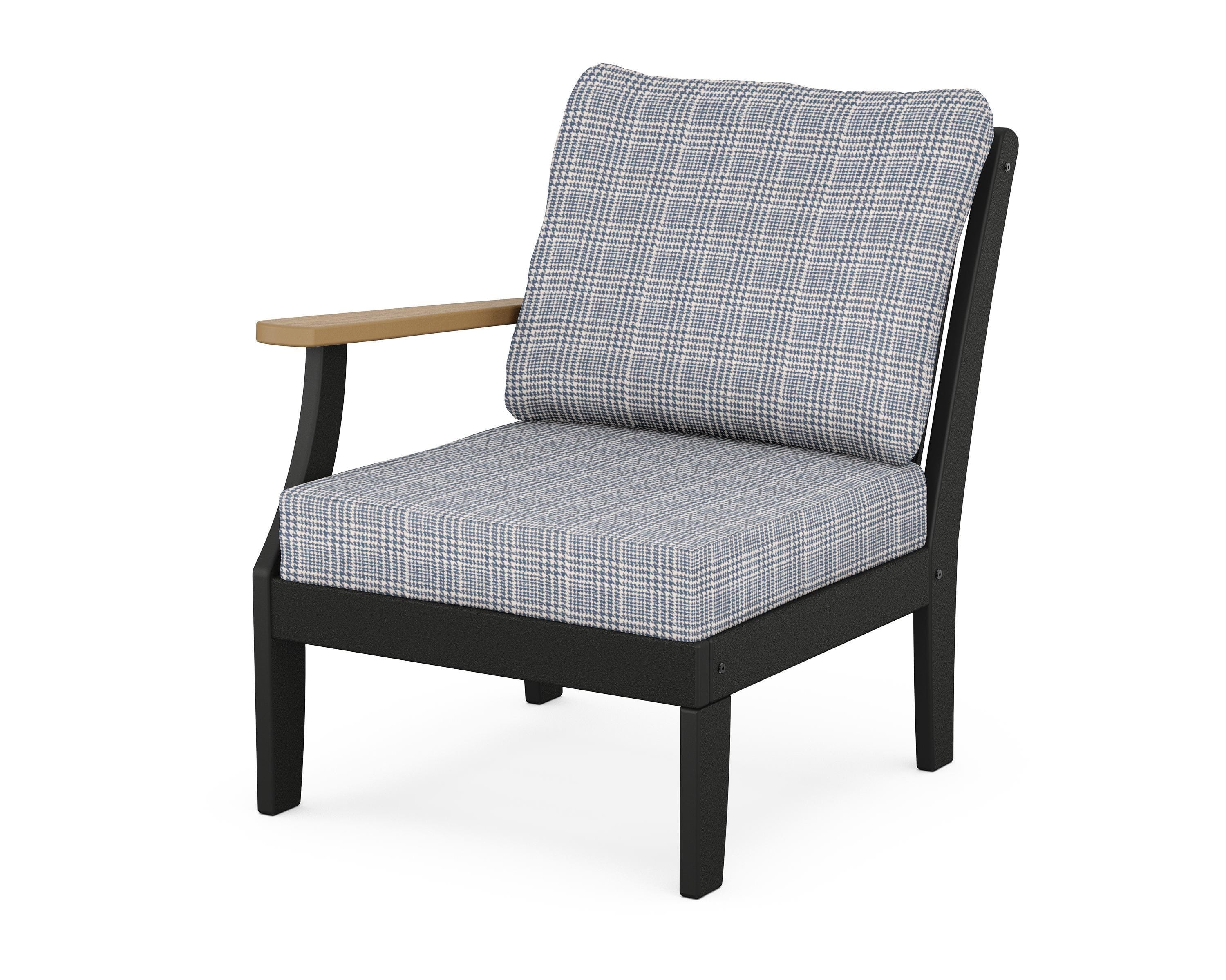 POLYWOOD® Braxton Modular Left Arm Chair in Black / Natural / Houndstooth Sky Blue