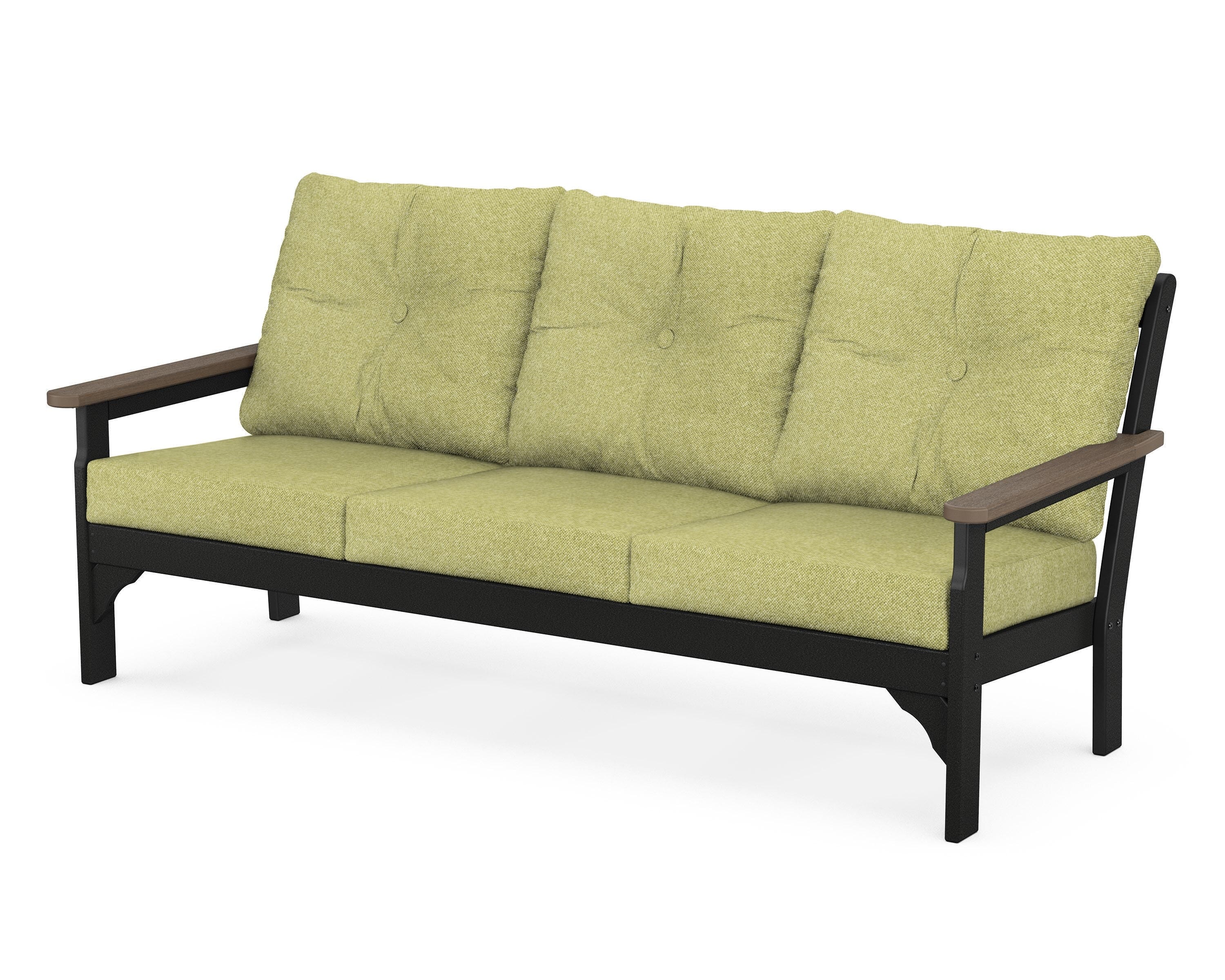 POLYWOOD® Vineyard Deep Seating Sofa in Black / Kona / Chartreuse Boucle