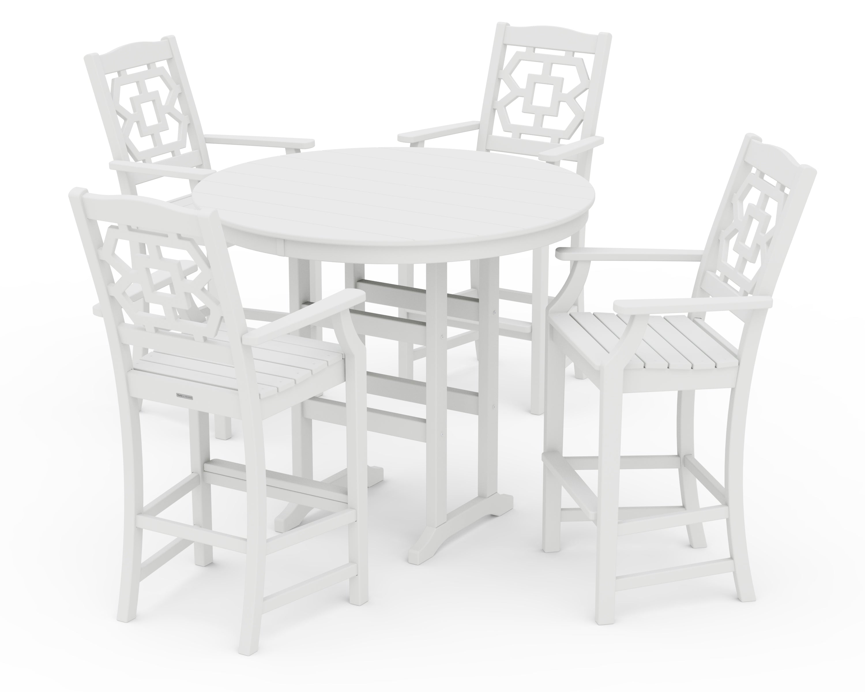 Martha Stewart by POLYWOOD® Chinoiserie 5-Piece Round Farmhouse Bar Set in White