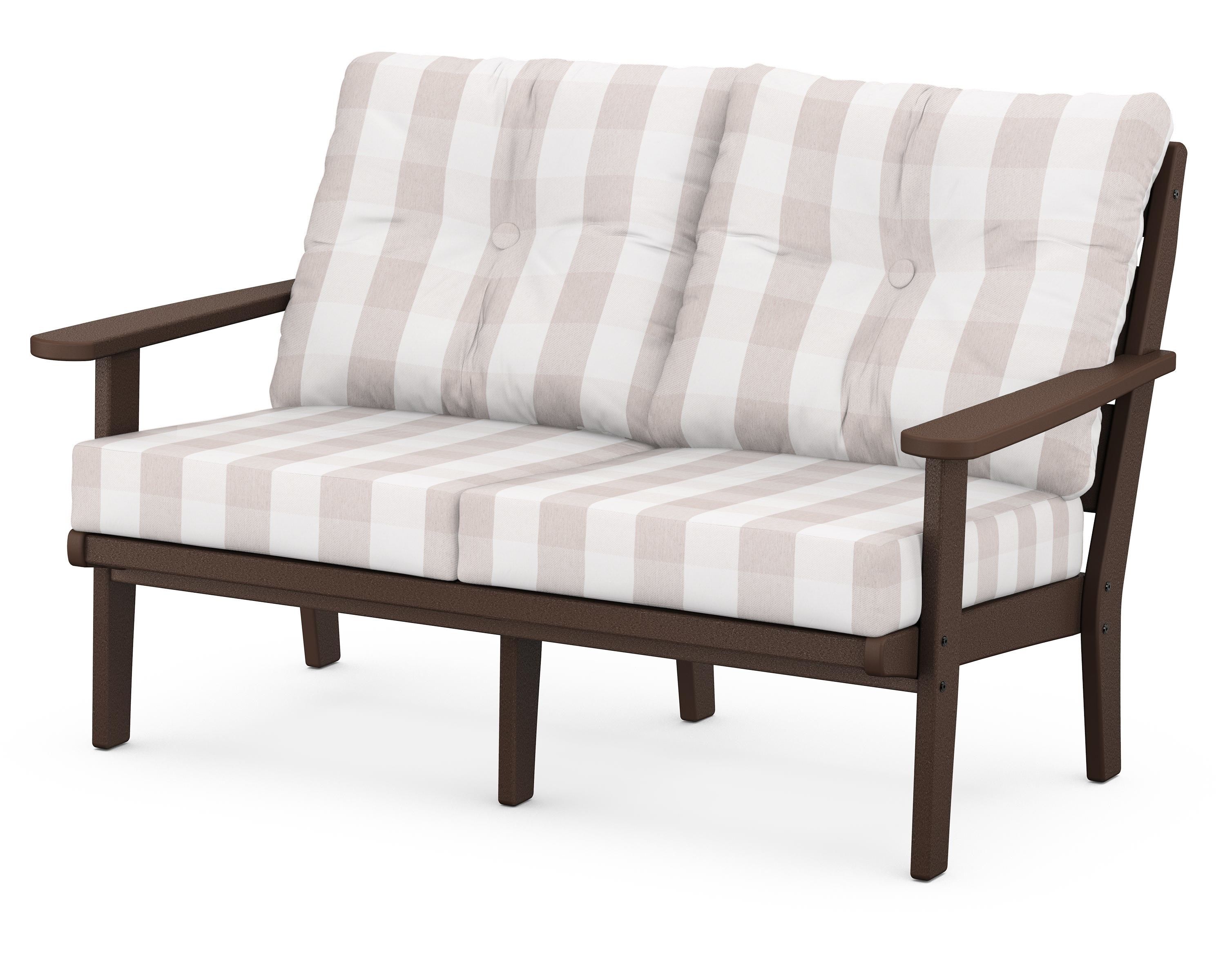 POLYWOOD® Lakeside Deep Seating Loveseat in Mahogany / Buffalo Plaid Dune Burlap