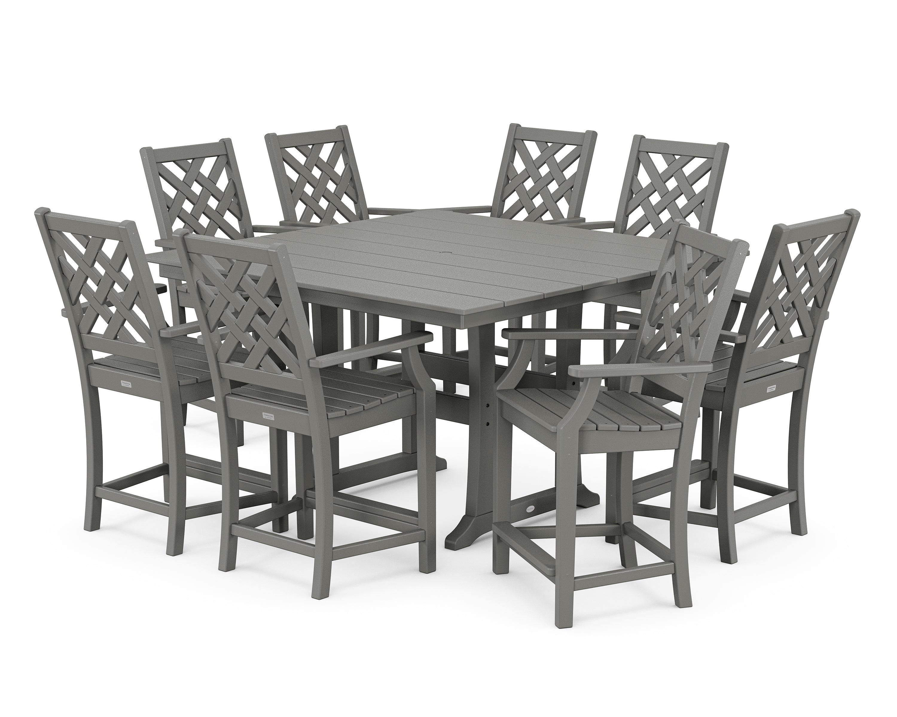 Country Living Wovendale 9-Piece Square Farmhouse Counter Set with Trestle Legs in Slate Grey