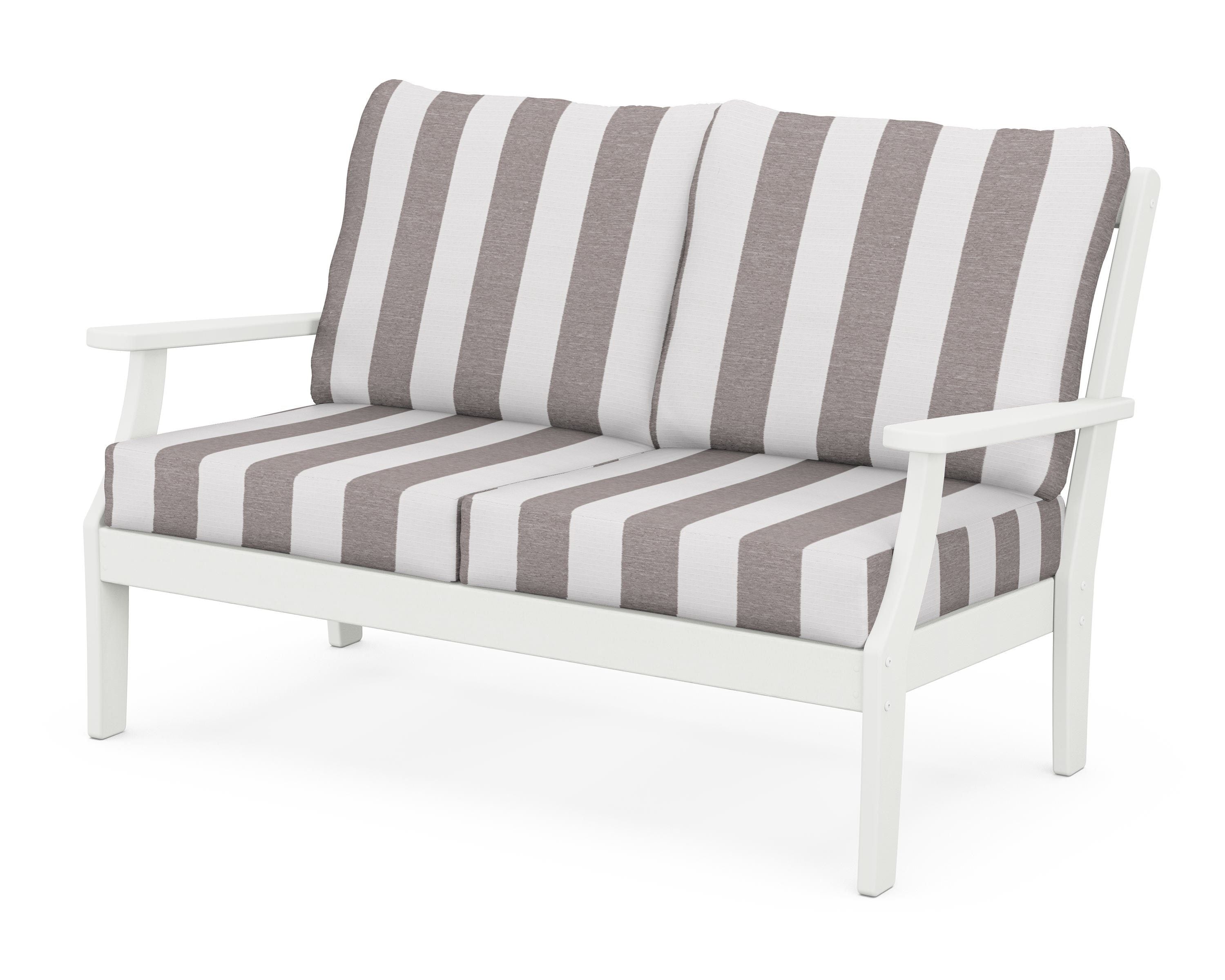 POLYWOOD® Braxton Deep Seating Loveseat in Vintage White / Cabana Stripe Grey Mist