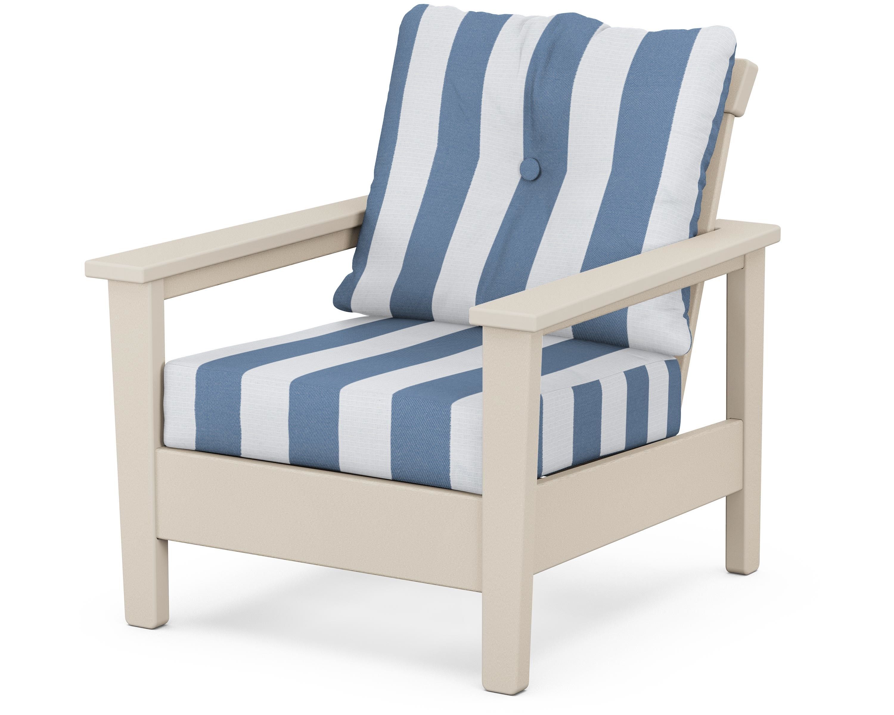 POLYWOOD® Prescott Deep Seating Chair in Sand / Cabana Stripe Sky Blue