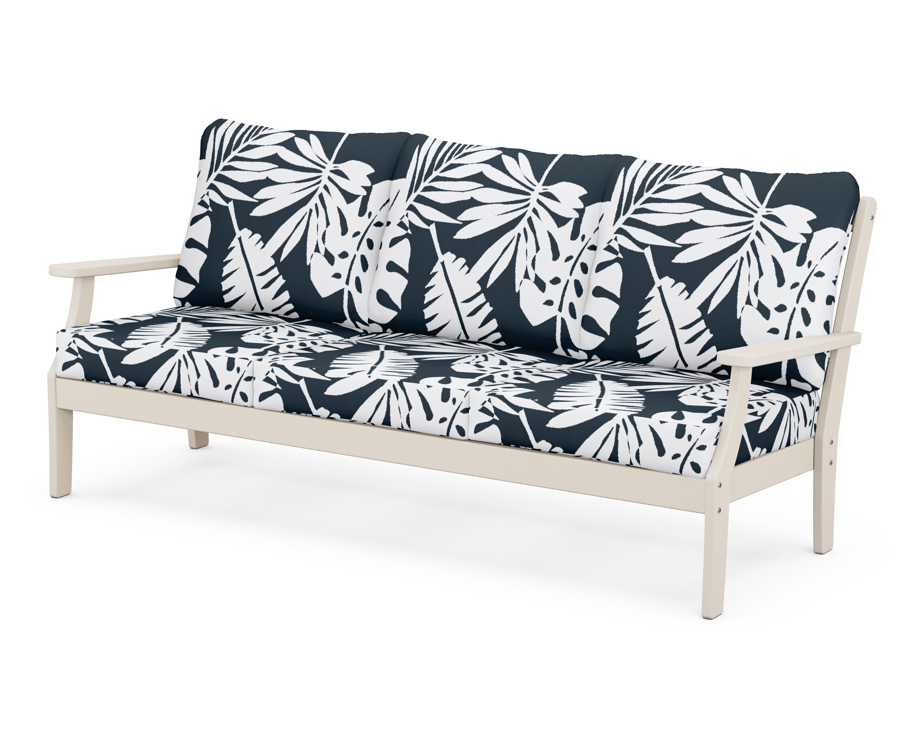 POLYWOOD® Braxton Deep Seating Sofa in Sand / Leaf Marine Indigo