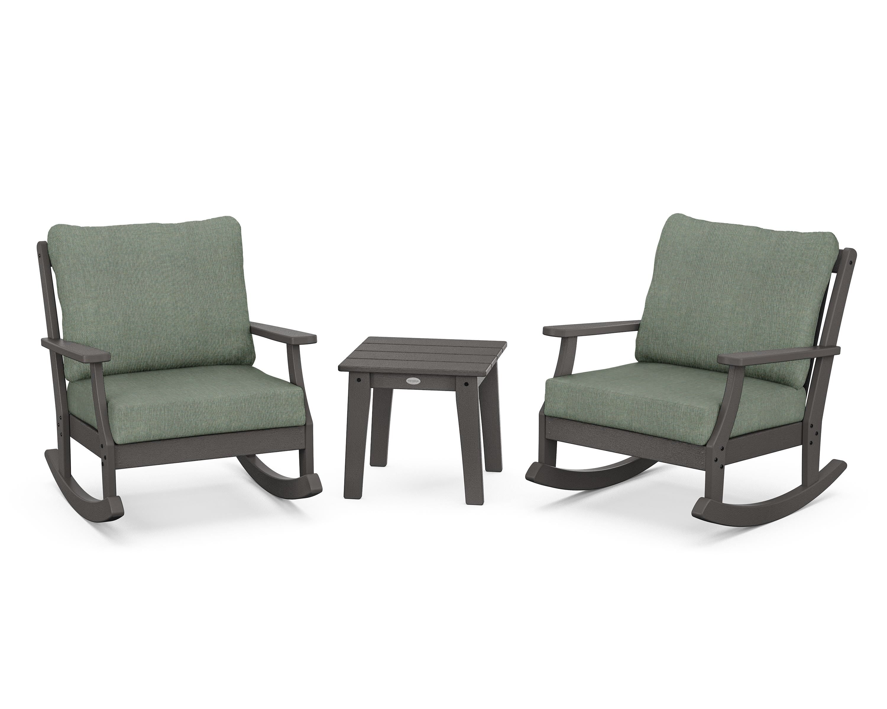 POLYWOOD® Braxton 3-Piece Deep Seating Rocker Set in Vintage Coffee / Cast Sage