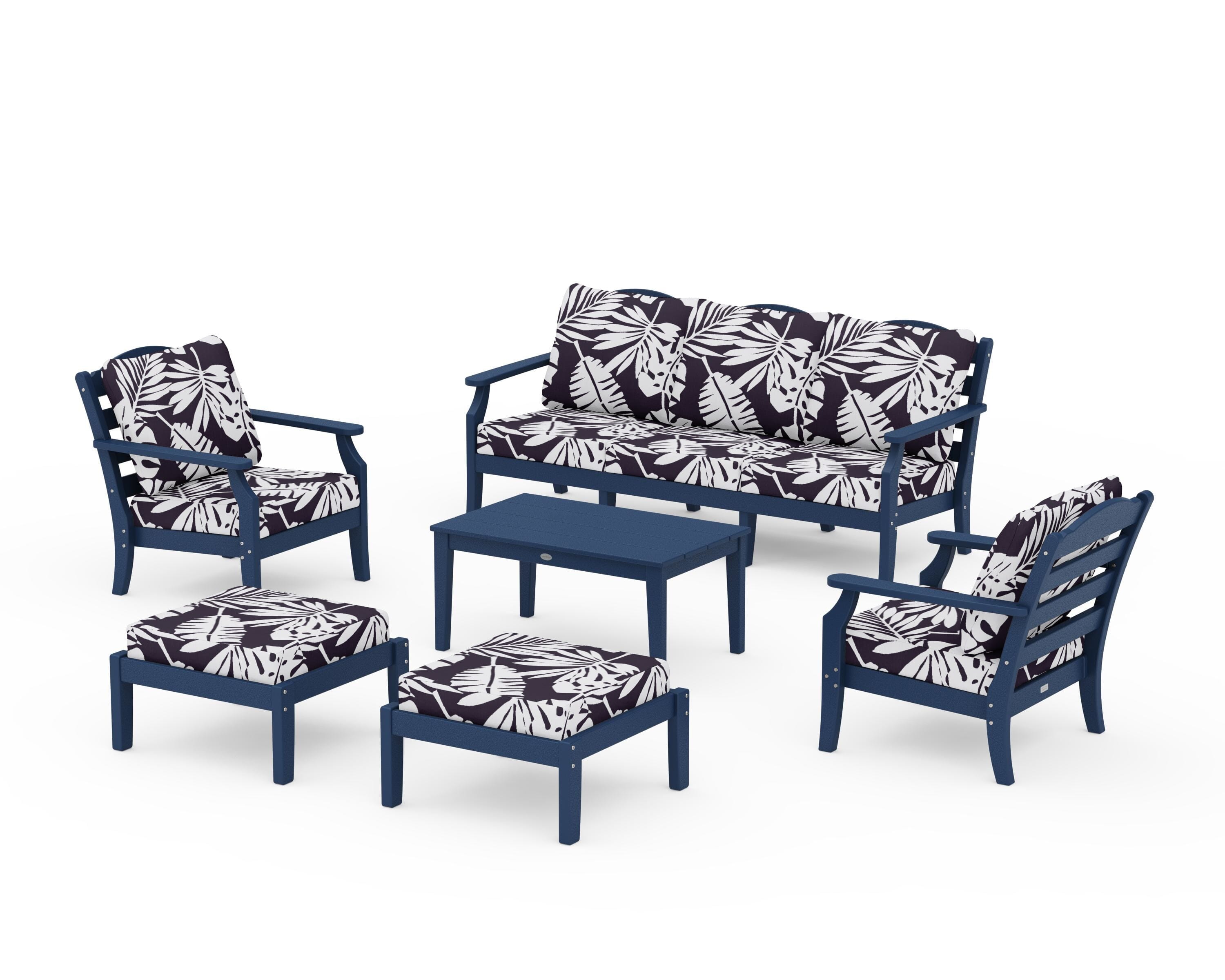 Draper James™ by POLYWOOD® Savannah 6-Piece Lounge Sofa Set in Navy / Leaf Navy
