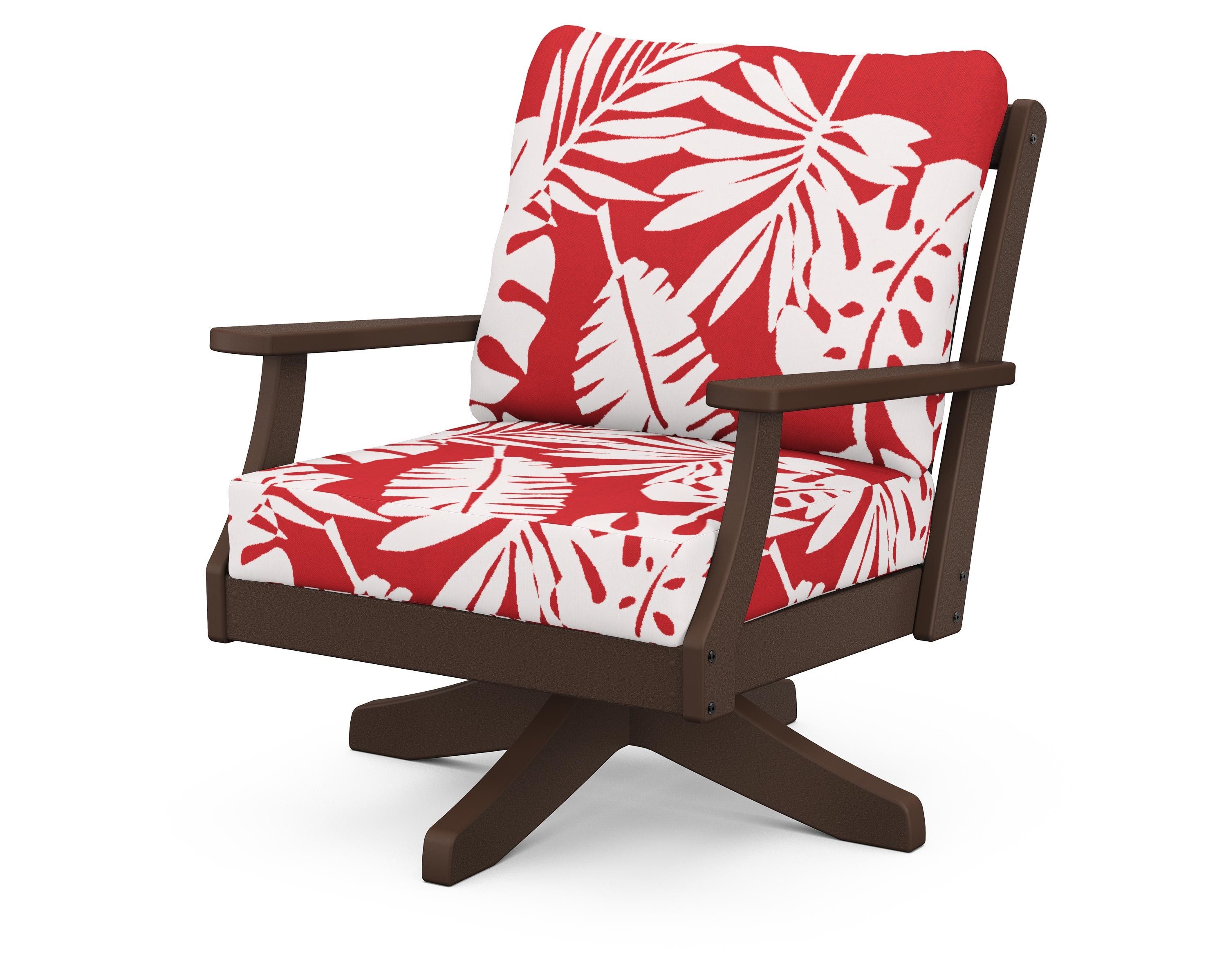 POLYWOOD® Braxton Deep Seating Swivel Chair in Mahogany / Leaf Crimson