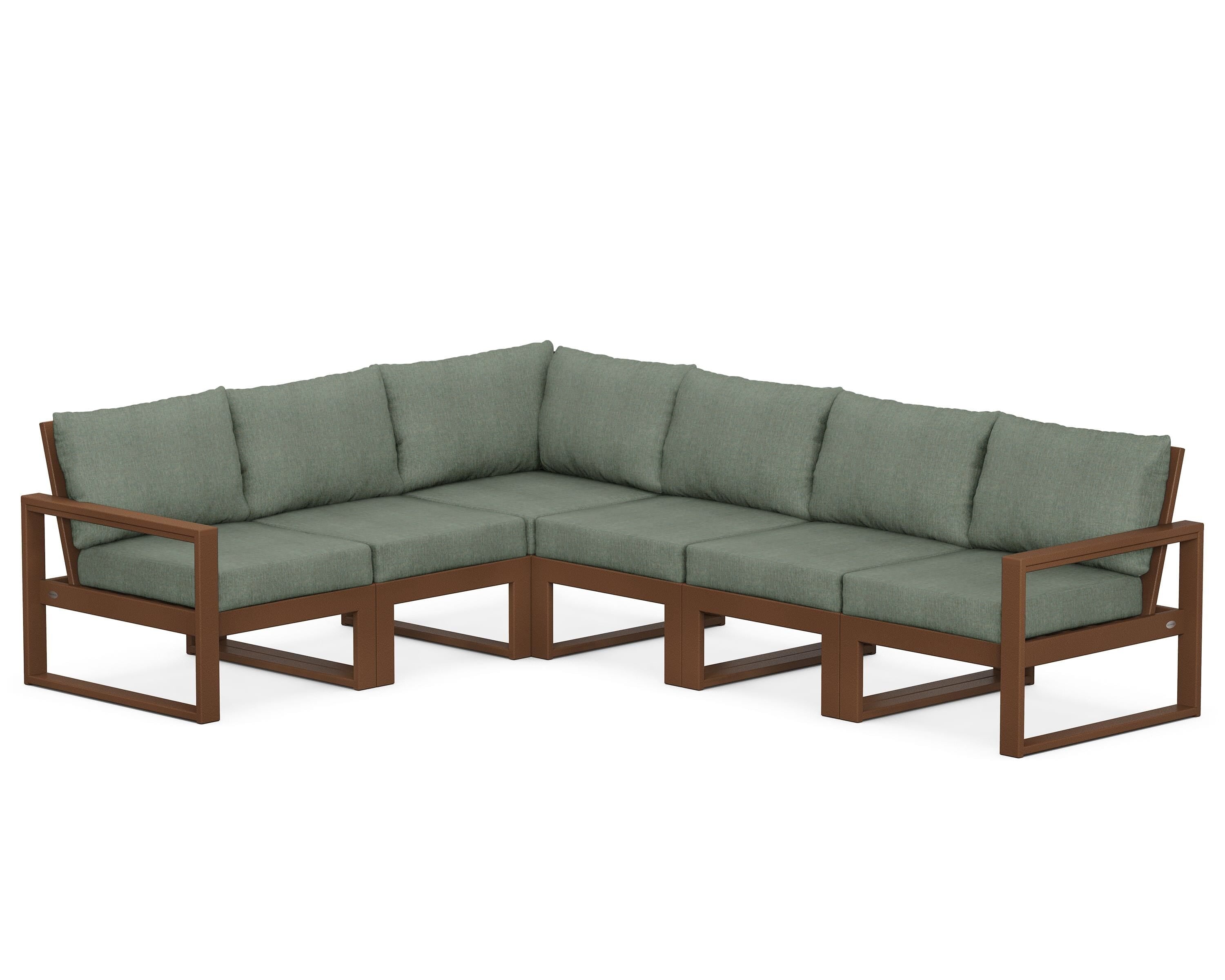 POLYWOOD® EDGE 6-Piece Modular Deep Seating Set in Teak / Cast Sage