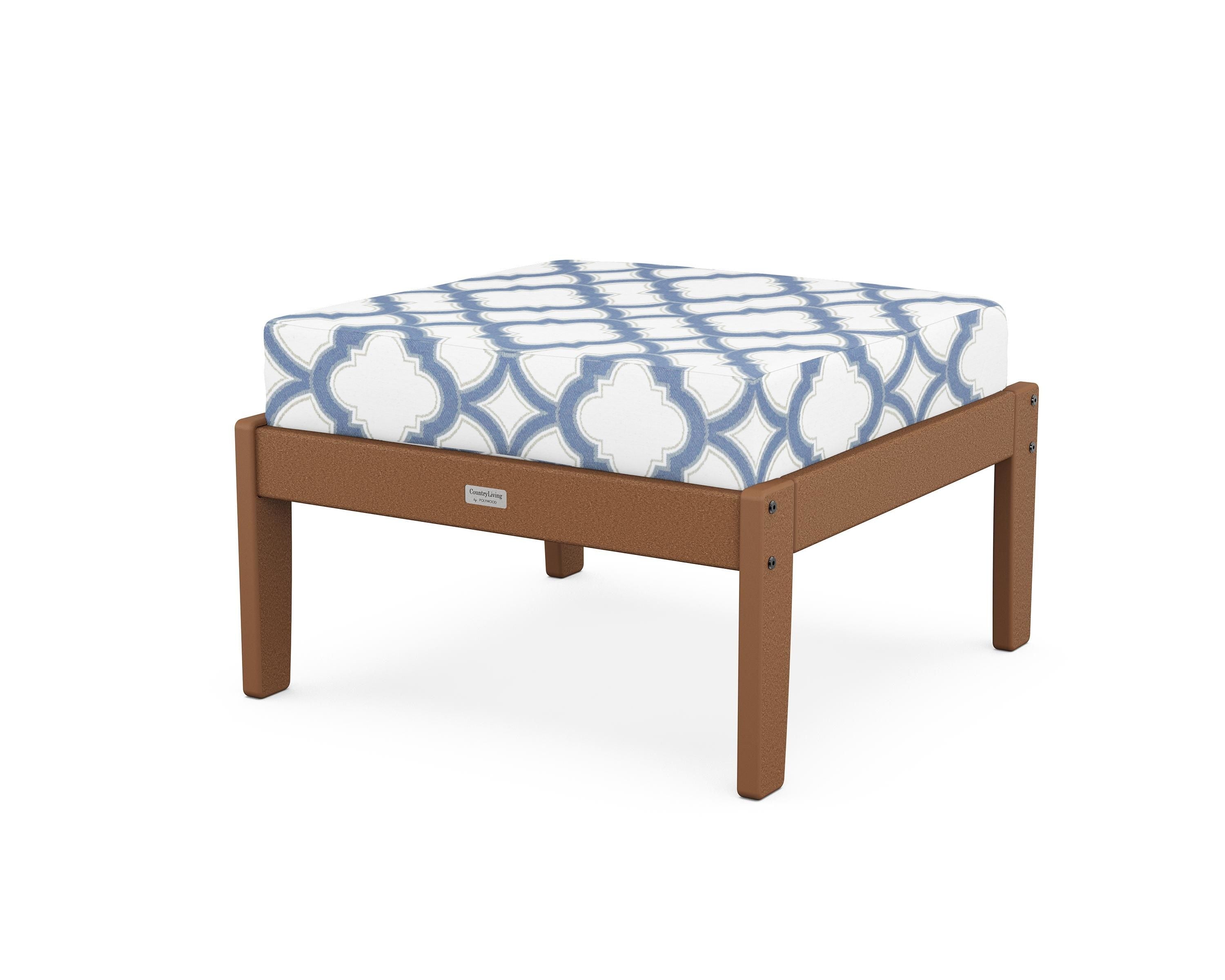 Country Living Cottage Deep Seating Ottoman in Teak / Trellis Sky Blue
