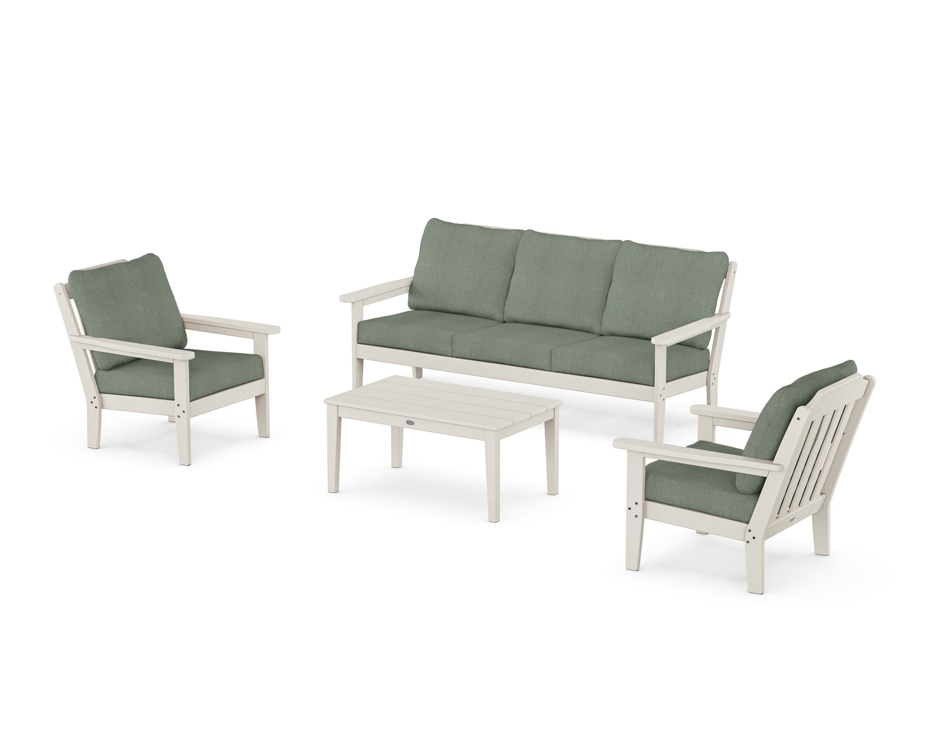 Country Living Cottage 4-Piece Deep Seating Set with Sofa in Sand / Cast Sage
