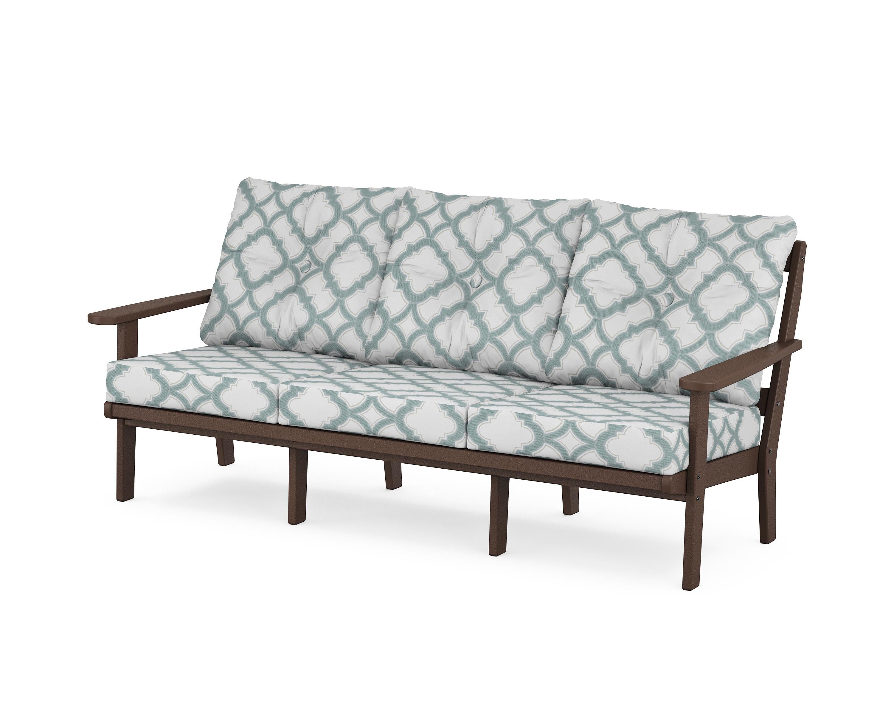 POLYWOOD® Mission Deep Seating Sofa in Mahogany / Trellis Glacier Spa