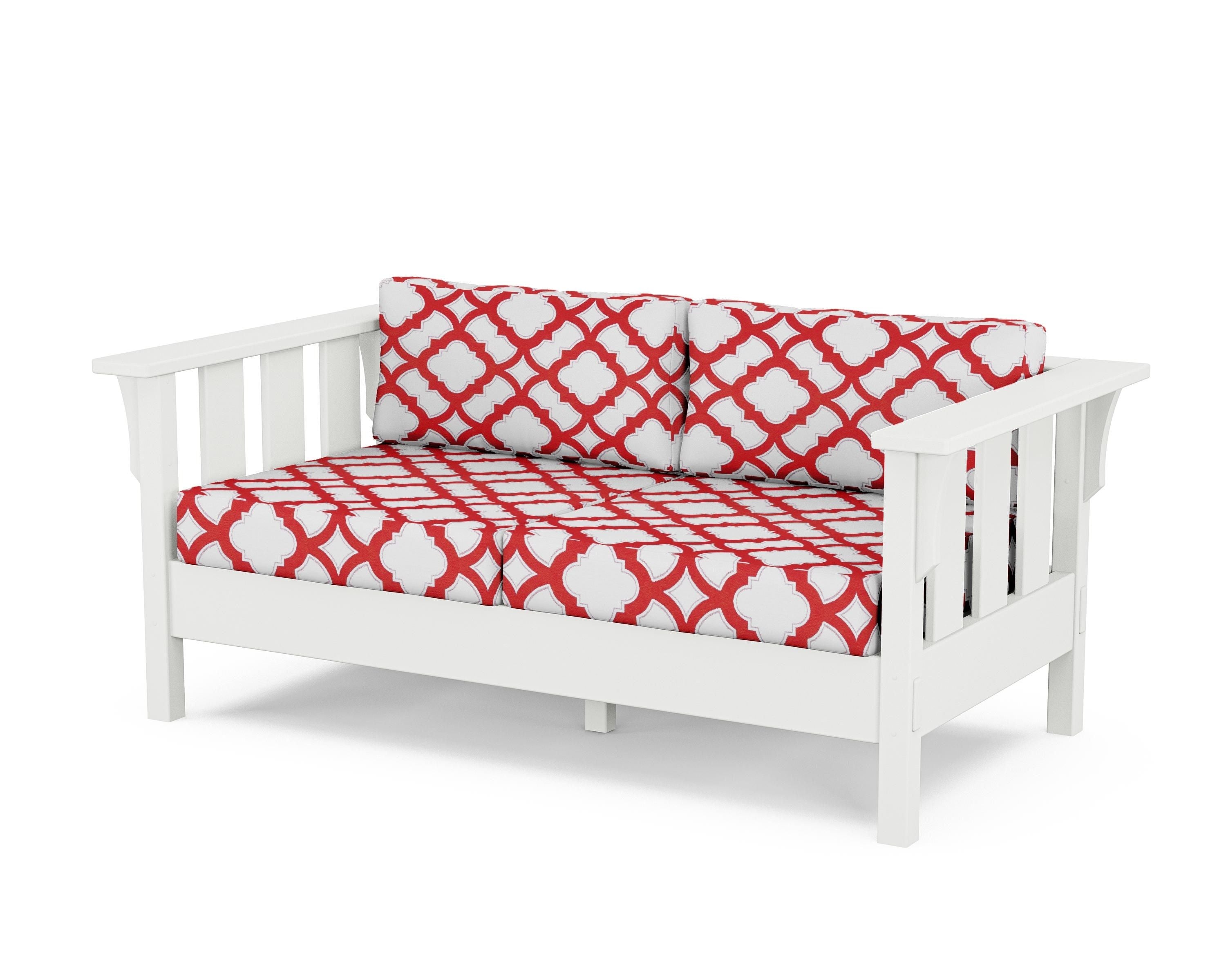 Martha Stewart by POLYWOOD® Acadia Deep Seating Loveseat in White / Trellis Crimson