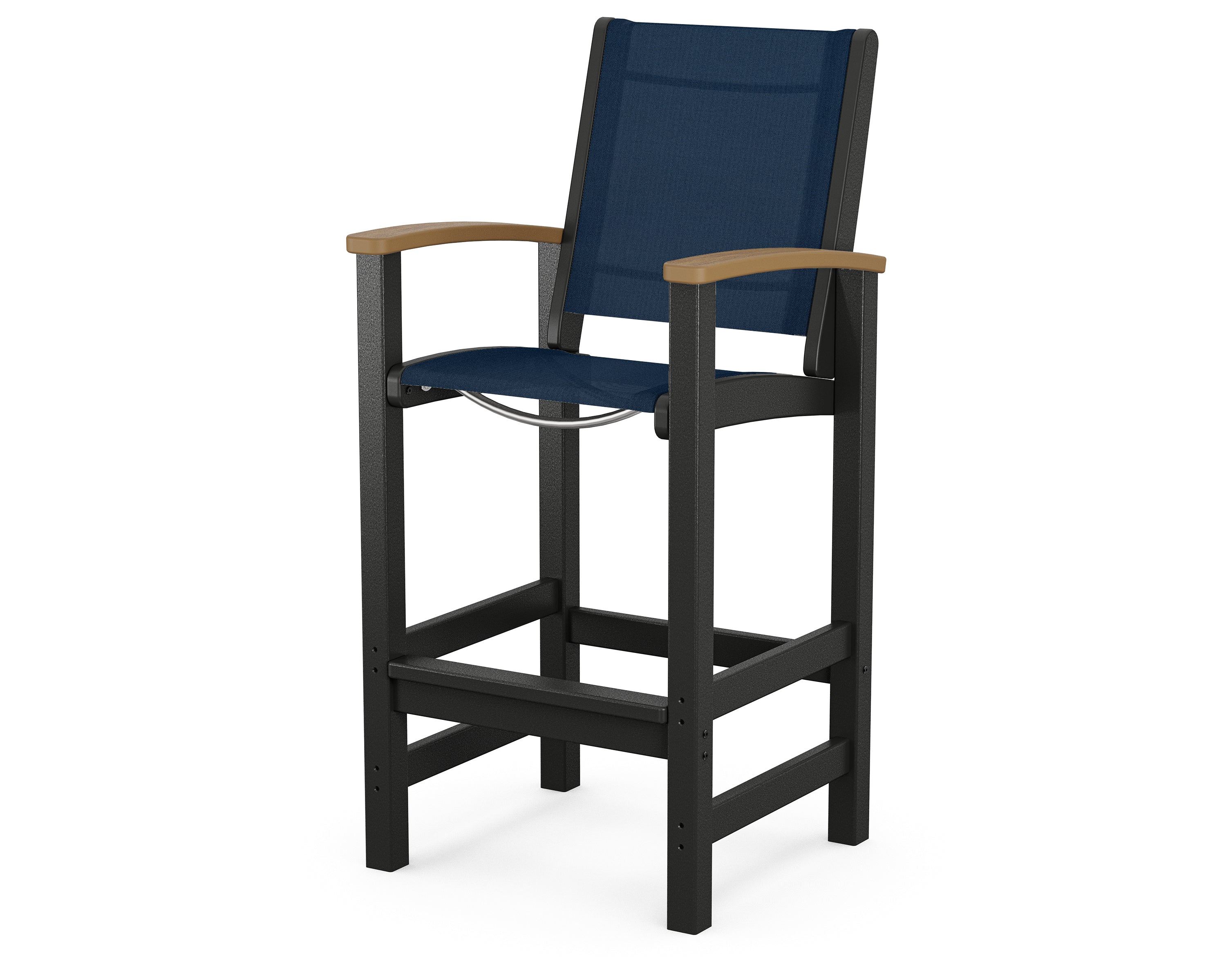 POLYWOOD® Coastal Bar Chair in Black / Natural / Navy Blue Sling