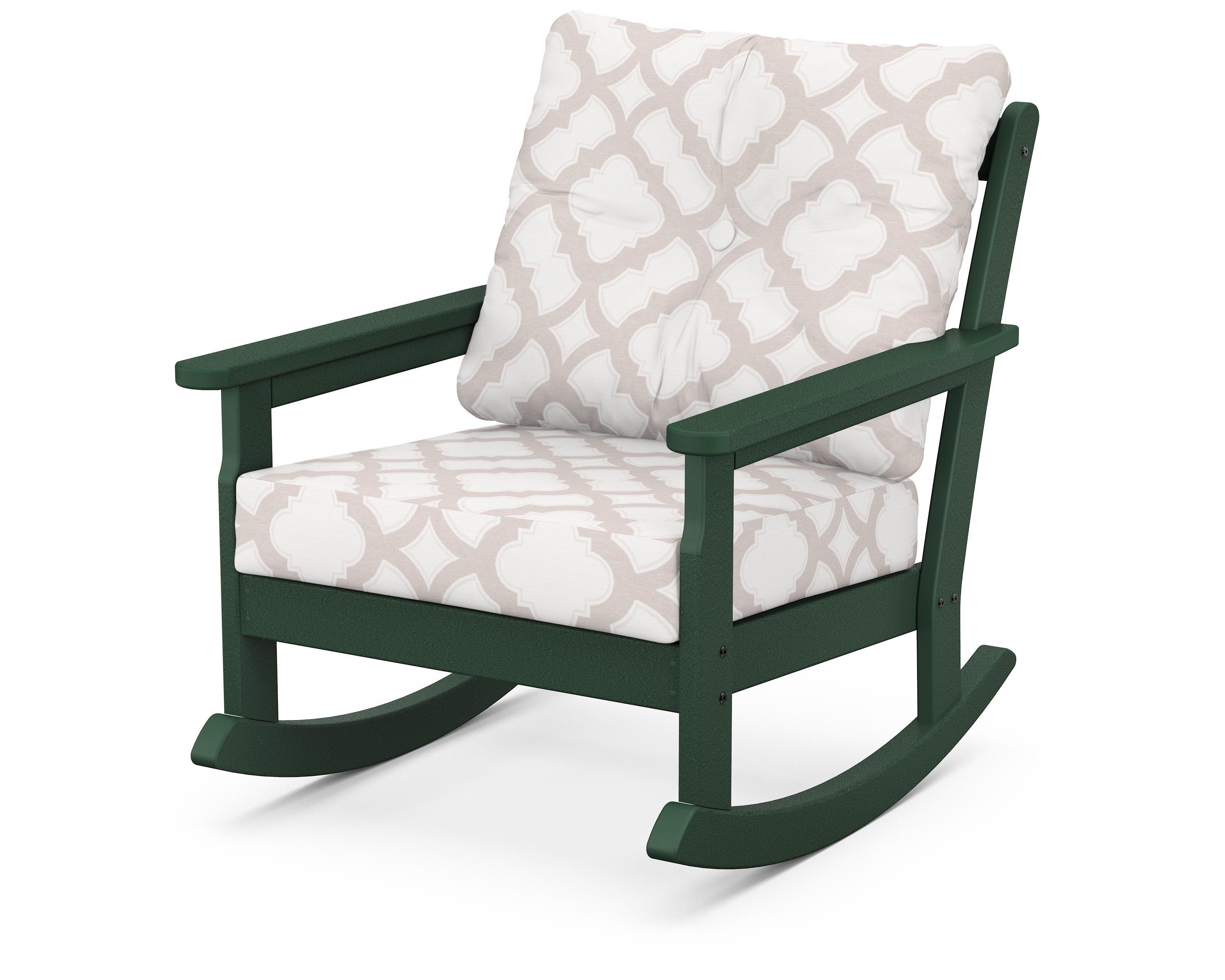 POLYWOOD® Vineyard Deep Seating Rocking Chair in Green / Trellis Dune Burlap