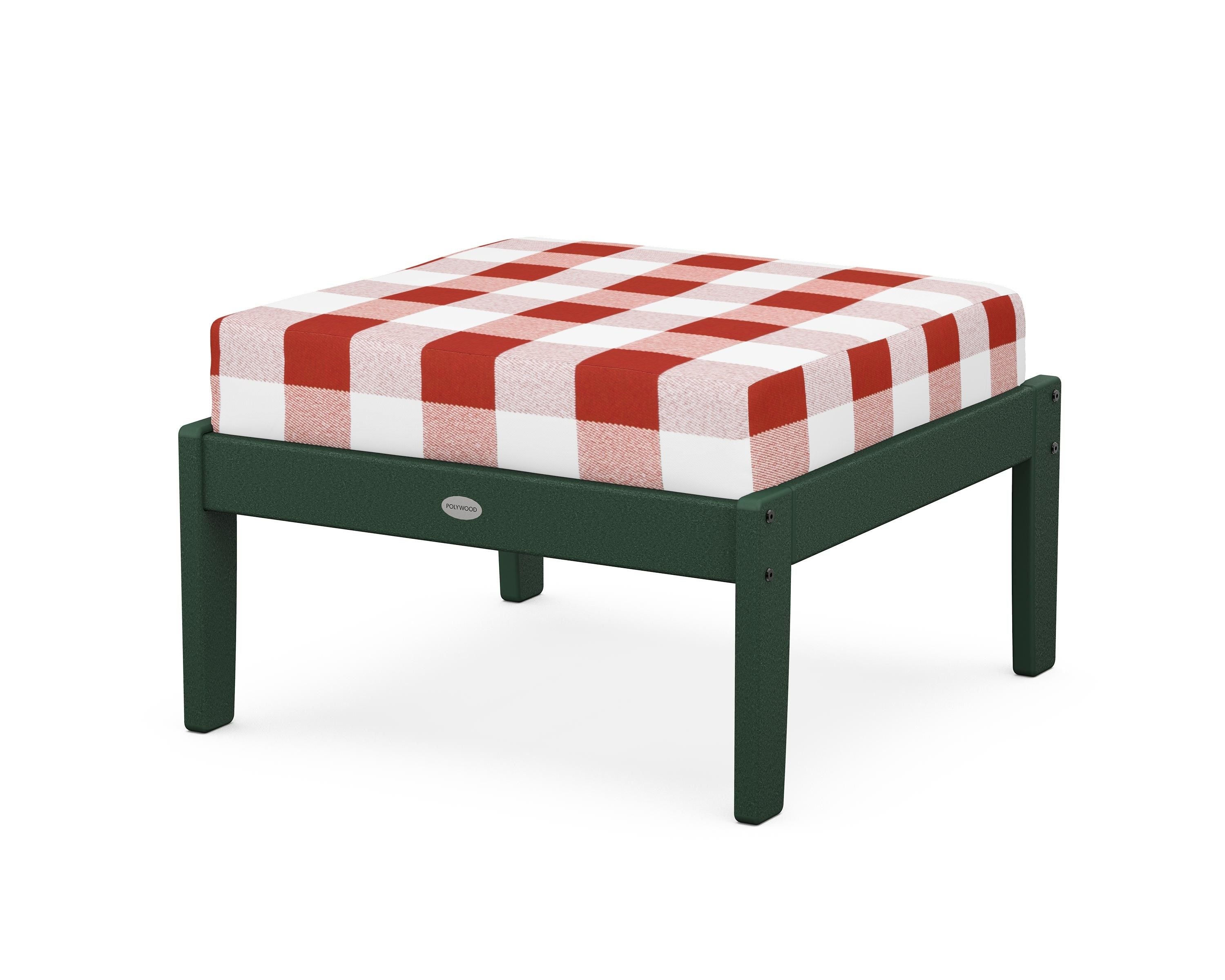POLYWOOD® Braxton Deep Seating Ottoman in Green / Buffalo Plaid Crimson