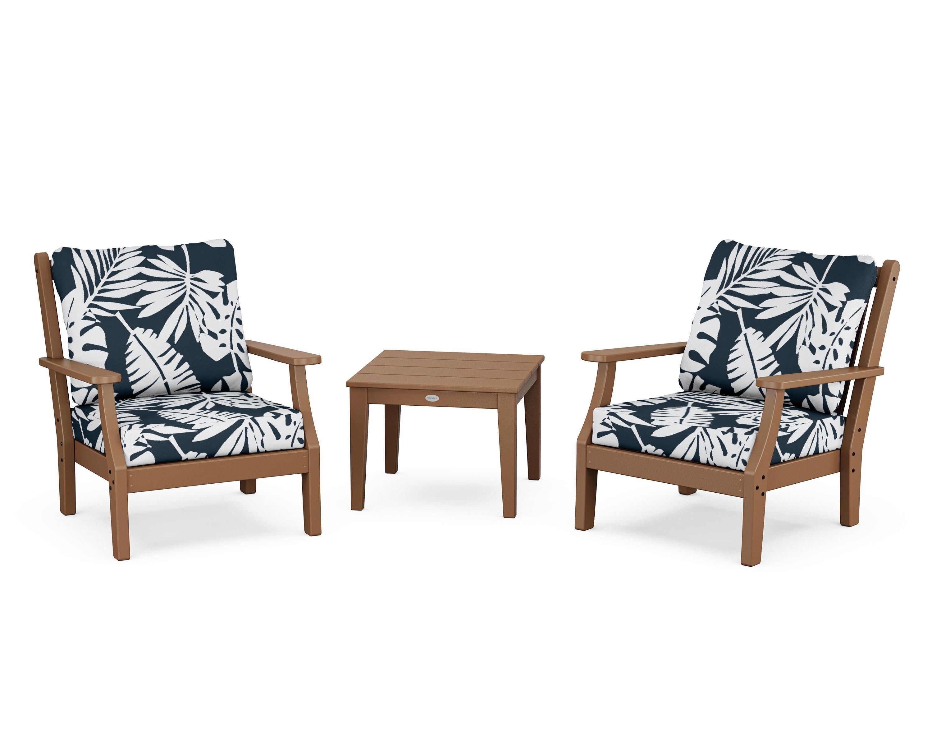 Country Living Wovendale 3-Piece Deep Seating Set in Teak / Leaf Marine Indigo