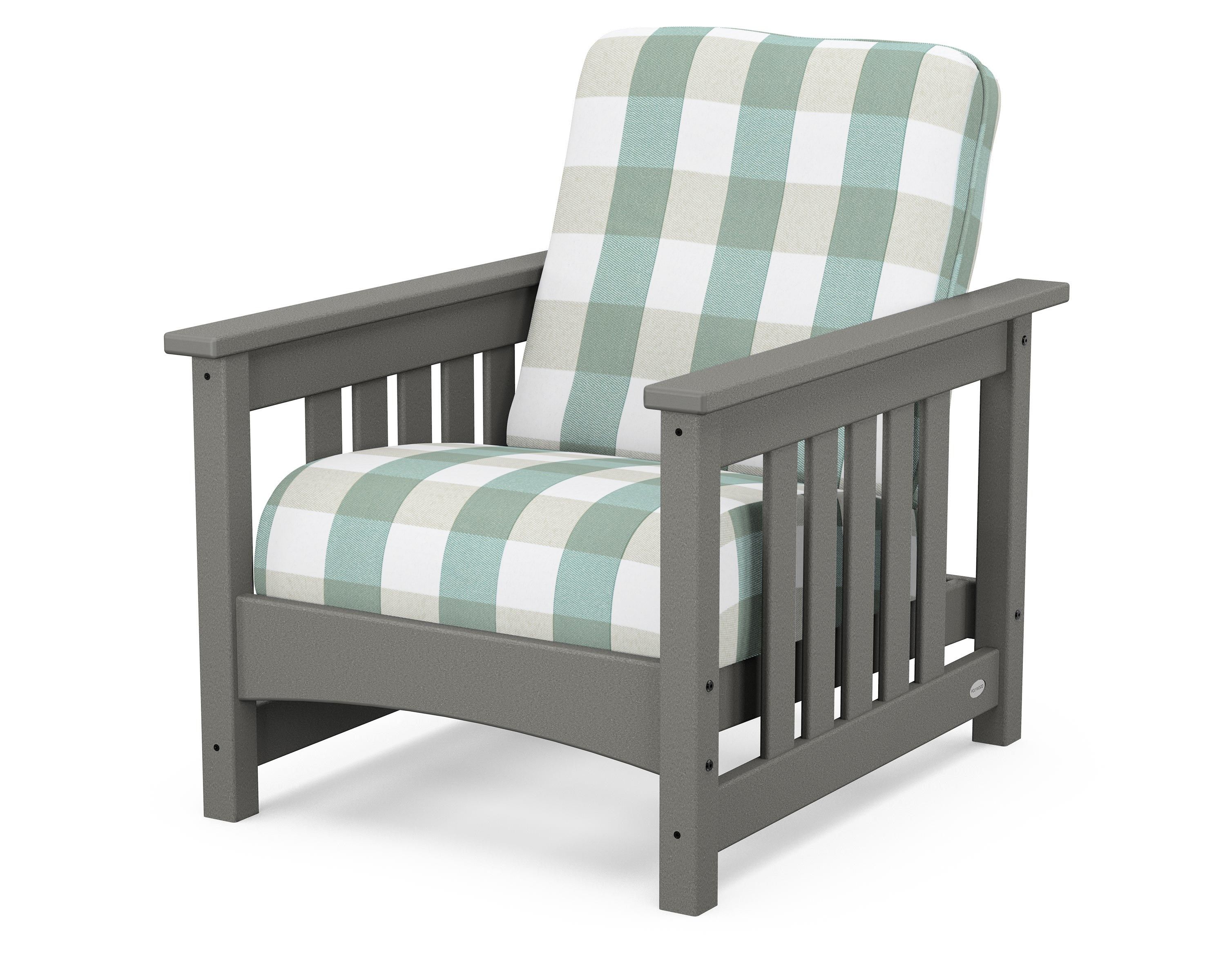 POLYWOOD® Club Mission Chair in Slate Grey / Buffalo Plaid Glacier Spa