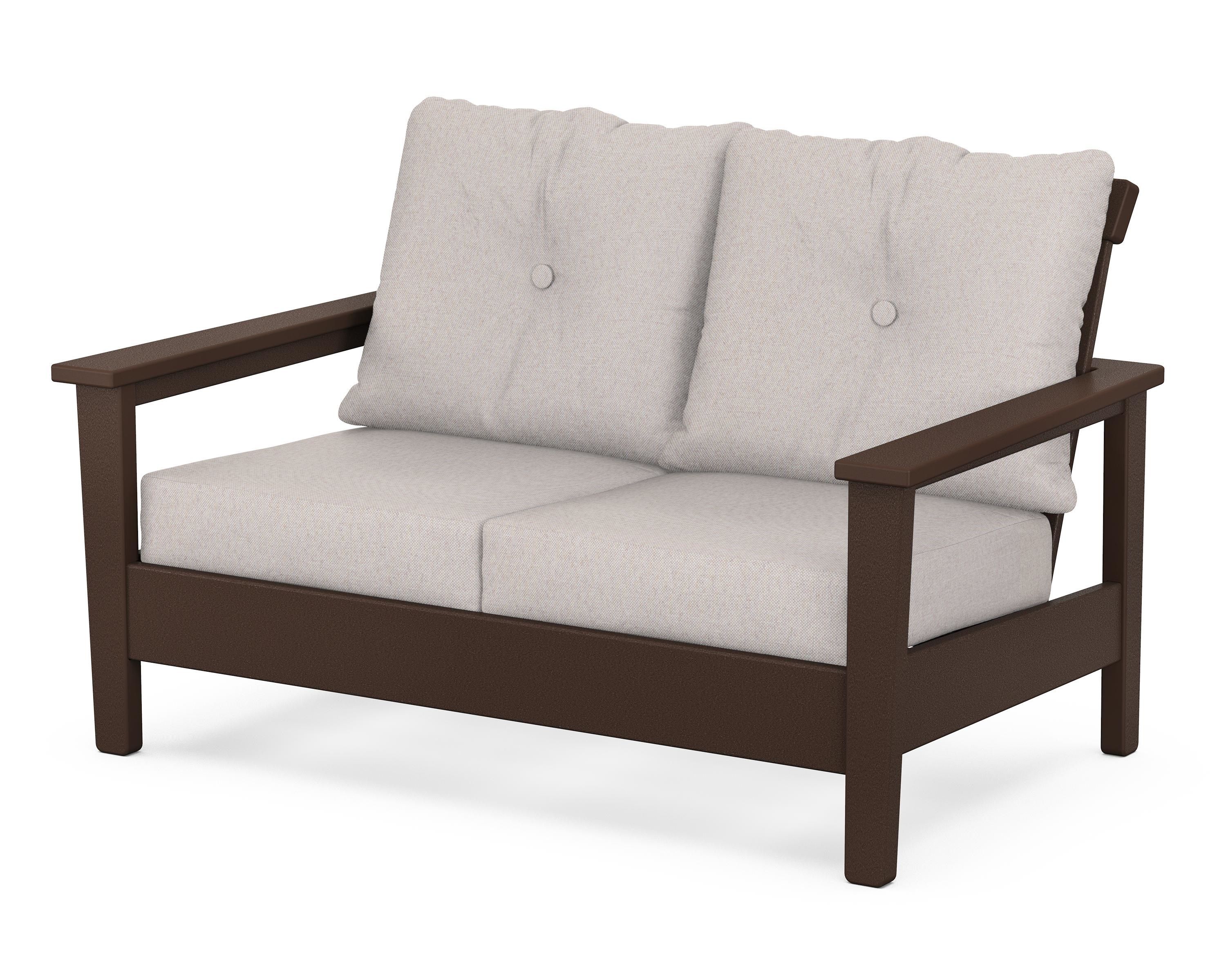 POLYWOOD® Prescott Deep Seating Loveseat in Mahogany / Dune Burlap